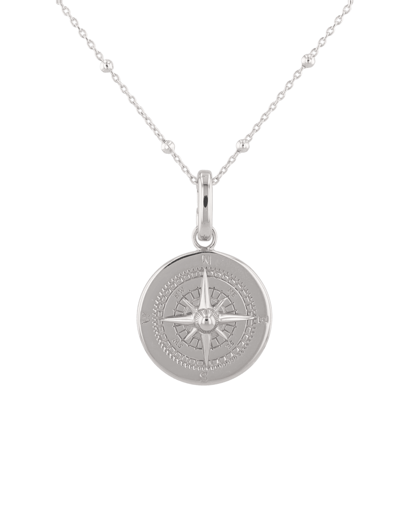 Journey Compass Pendant in Polished Sterling Silver, with map detail front - 2