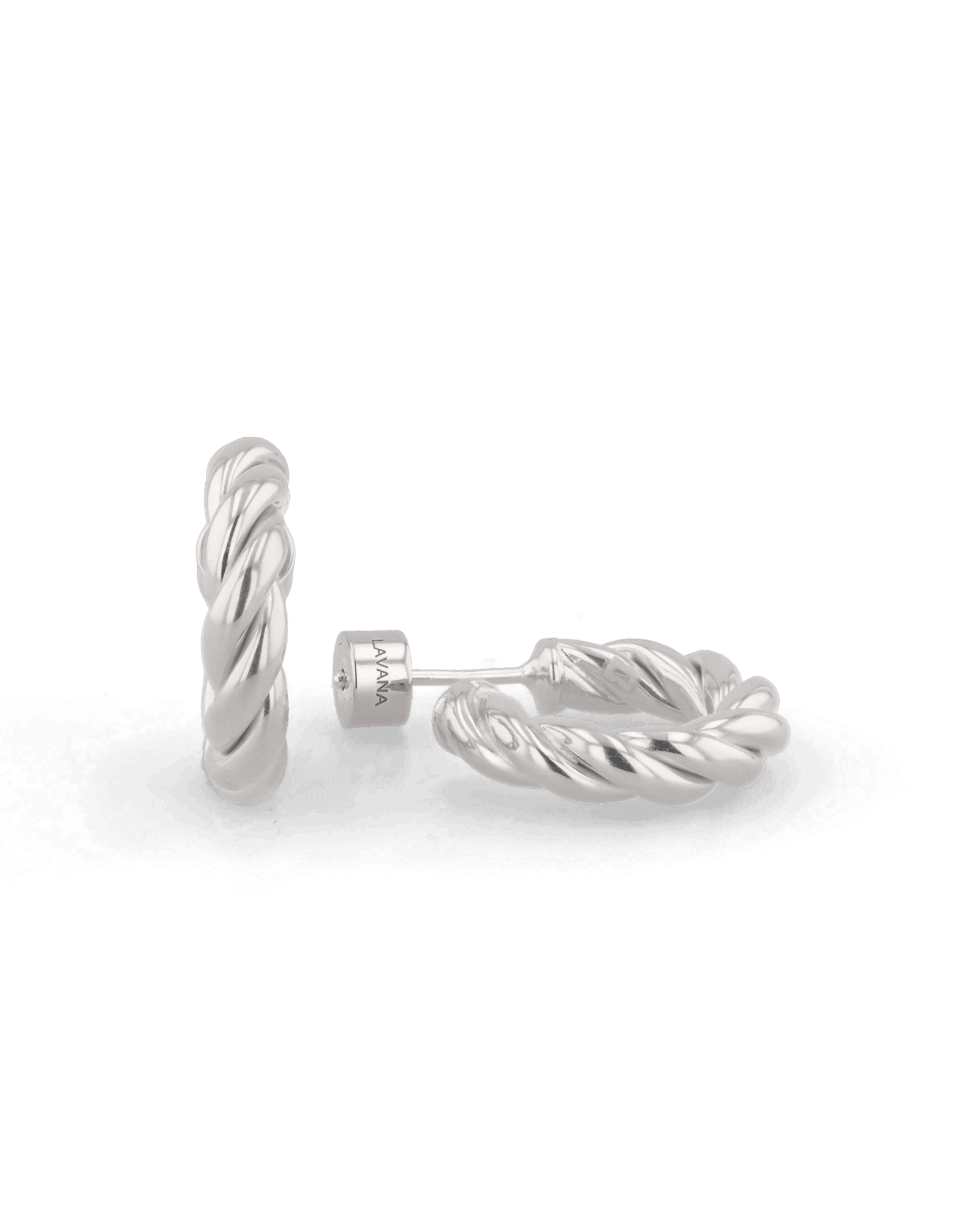 Kinetic Silver Hoop Earrings by Lavana, domed half hoop with diagonal grooves