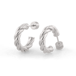 Kinetic Silver Hoop Earrings by Lavana, domed half hoop with diagonal grooves