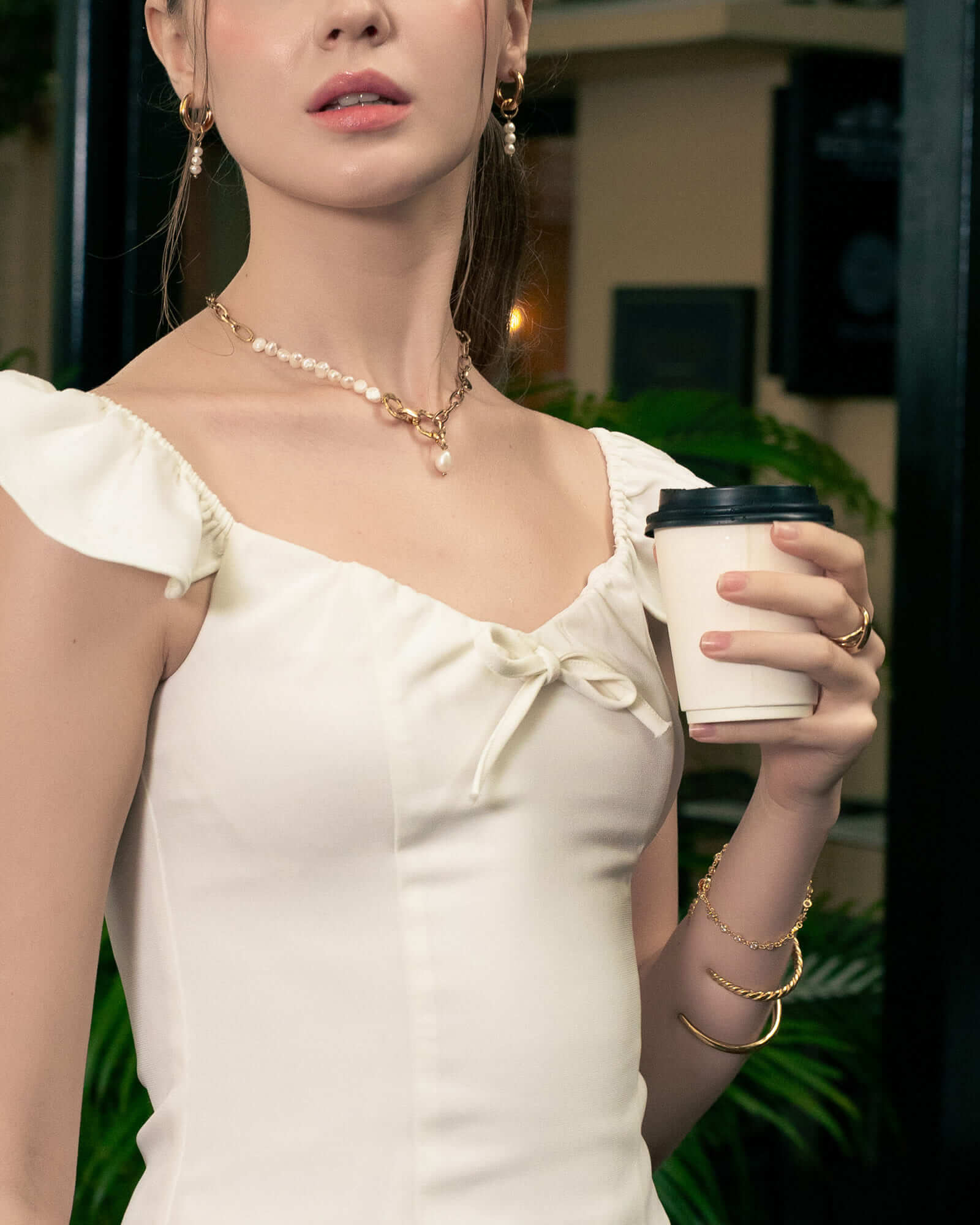 Large Illuminate gold diamond bracelet by Lavana, on model; large classic bezel set lab grown diamonds and slider adjuster