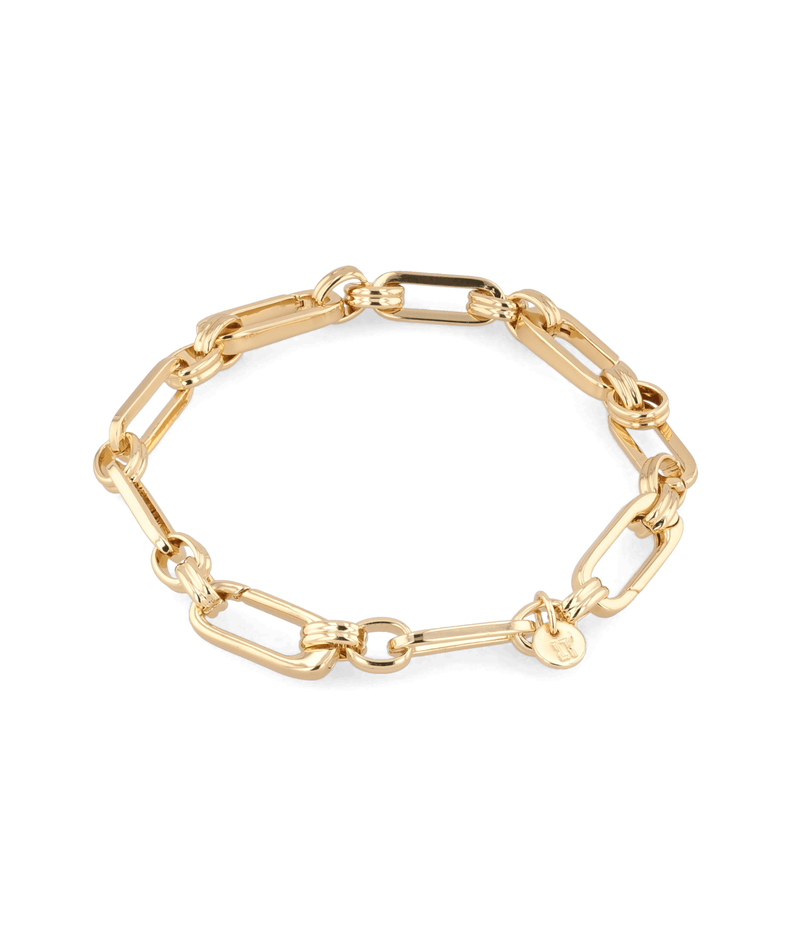 Latch Link Gold Bracelet by Lavana, elongated oblong links with four openable links for charms - 1
