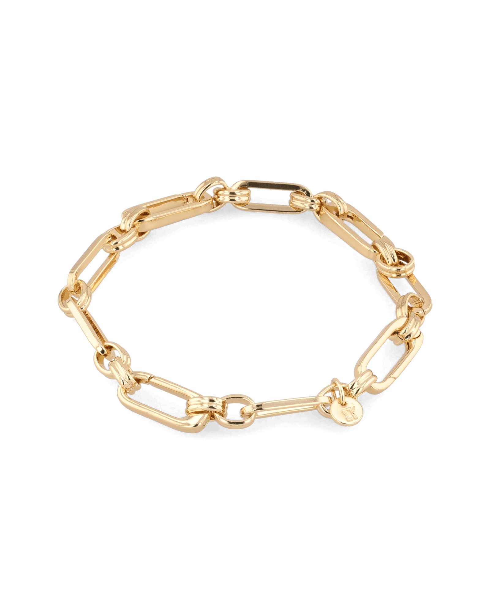 Latch Link Gold Bracelet by Lavana, elongated oblong links with four openable links for charms - 1