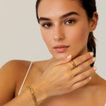 Latch Link Gold Bracelet by Lavana on model elongated oblong links with four openable links for charms