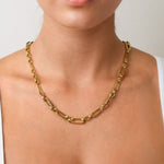 Latch Link Gold Charm Necklace by LAVANA on model paperclip chain with five openable charm links