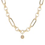 Latch Link Gold Charm Necklace by Lavana, paperclip chain with five openable charm links