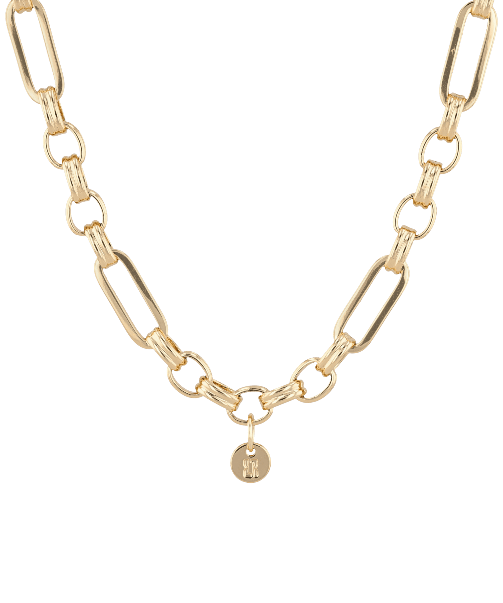 Latch Link Gold Charm Necklace by Lavana, paperclip chain with five openable charm links