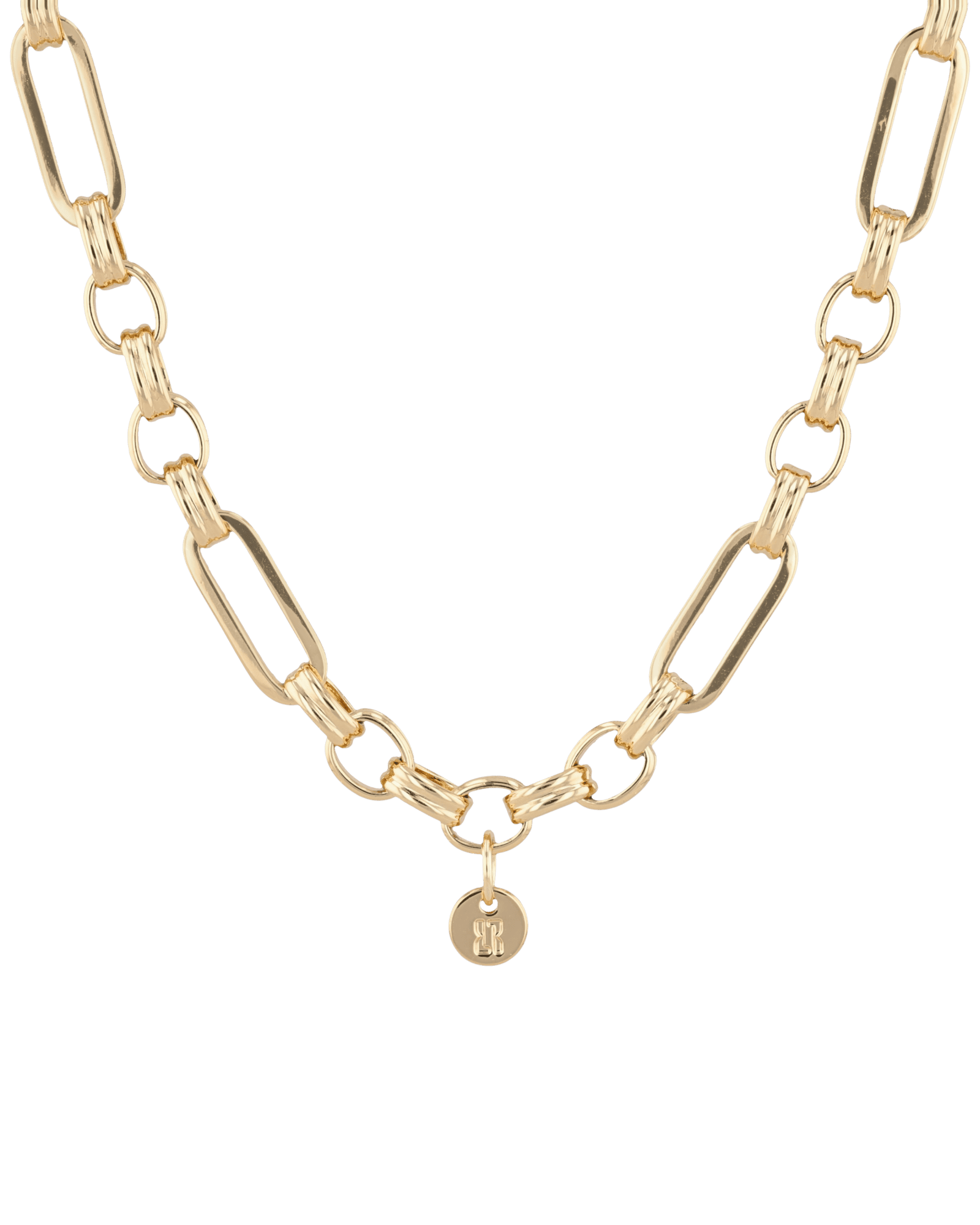 Latch Link Gold Charm Necklace by Lavana, paperclip chain with five openable charm links