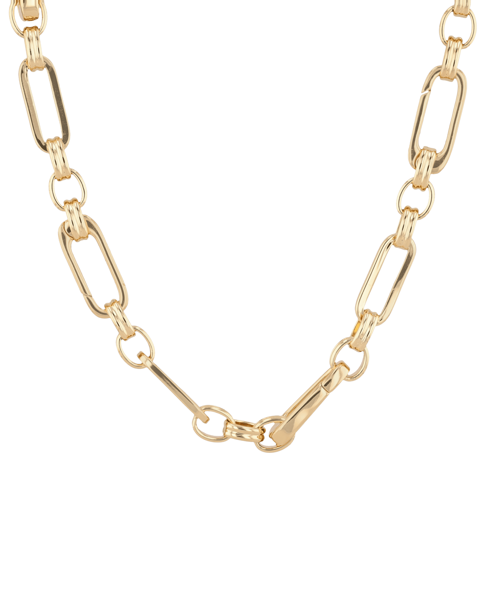 Latch Link Gold Charm Necklace by Lavana, paperclip chain with five openable charm links