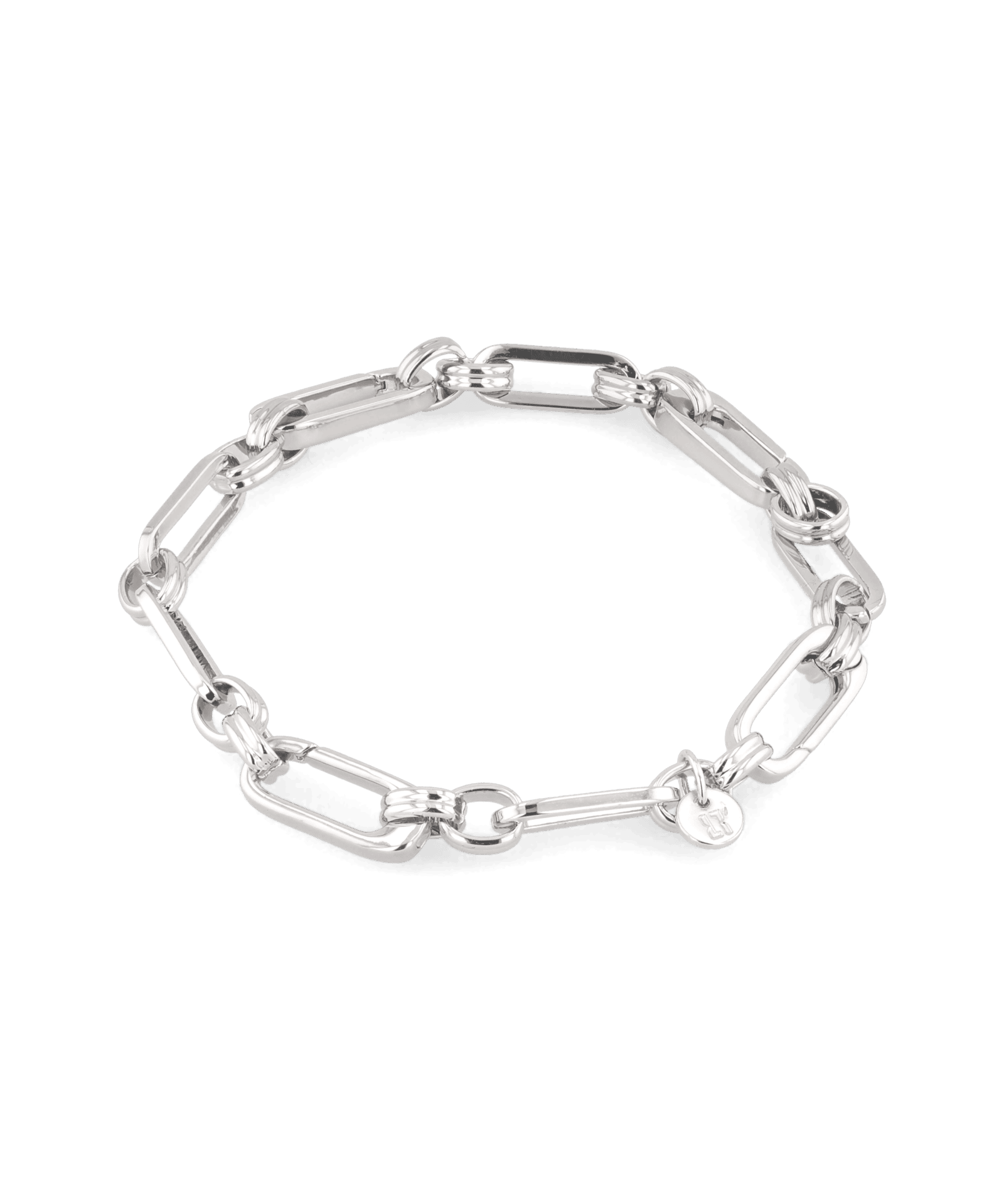 Latch Link Silver Bracelet by Lavana, elongated oblong links with four openable links for charms - 1