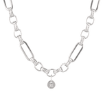 Latch Link Silver Charm Necklace by Lavana, paperclip chain with five openable charm links