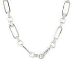 Latch Link Silver Charm Necklace by Lavana, paperclip chain with five openable charm links
