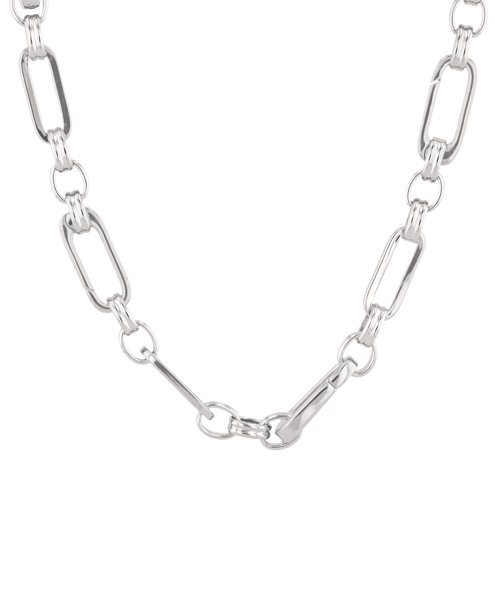 Latch Link Silver Charm Necklace by Lavana, paperclip chain with five openable charm links