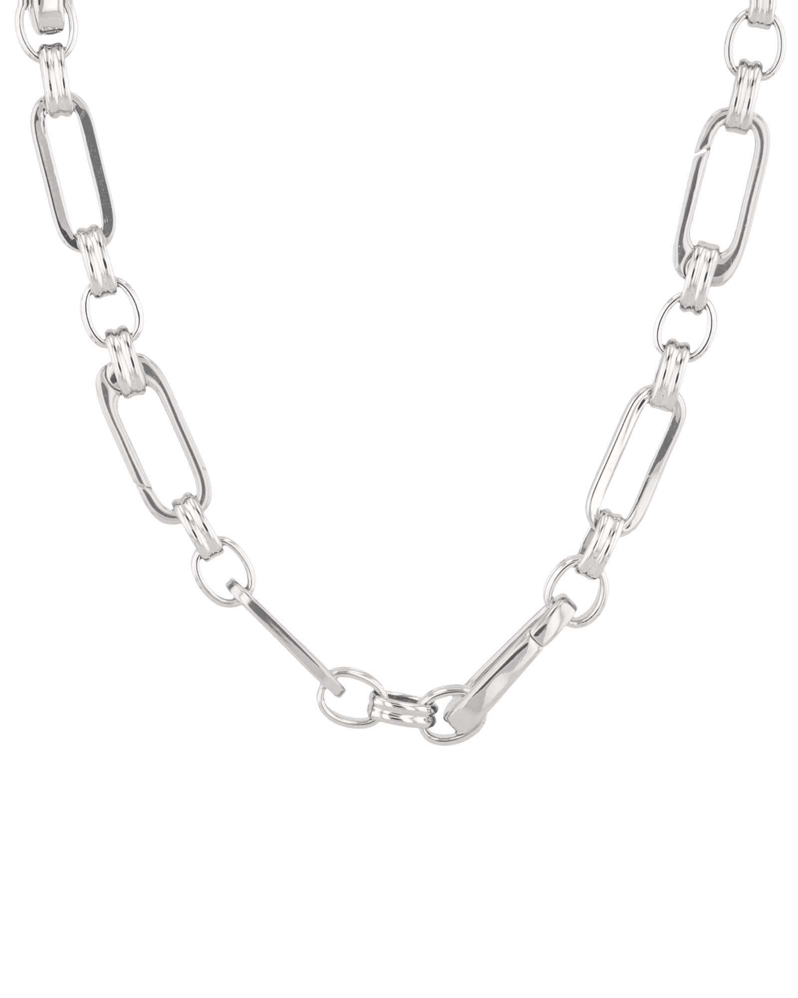 Latch Link Silver Charm Necklace by Lavana, paperclip chain with five openable charm links