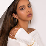Lavana Signature Gold Diamond Earrings on model drop earrings in gold vermeil with lab grown diamonds
