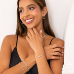 Lavana Signature Silver Diamond Bracelet on model with logo motif links and lab grown diamonds