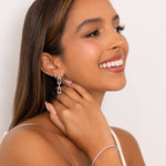 Lavana Signature Silver Diamond Earrings on model drop earrings in silver tone with lab grown diamonds