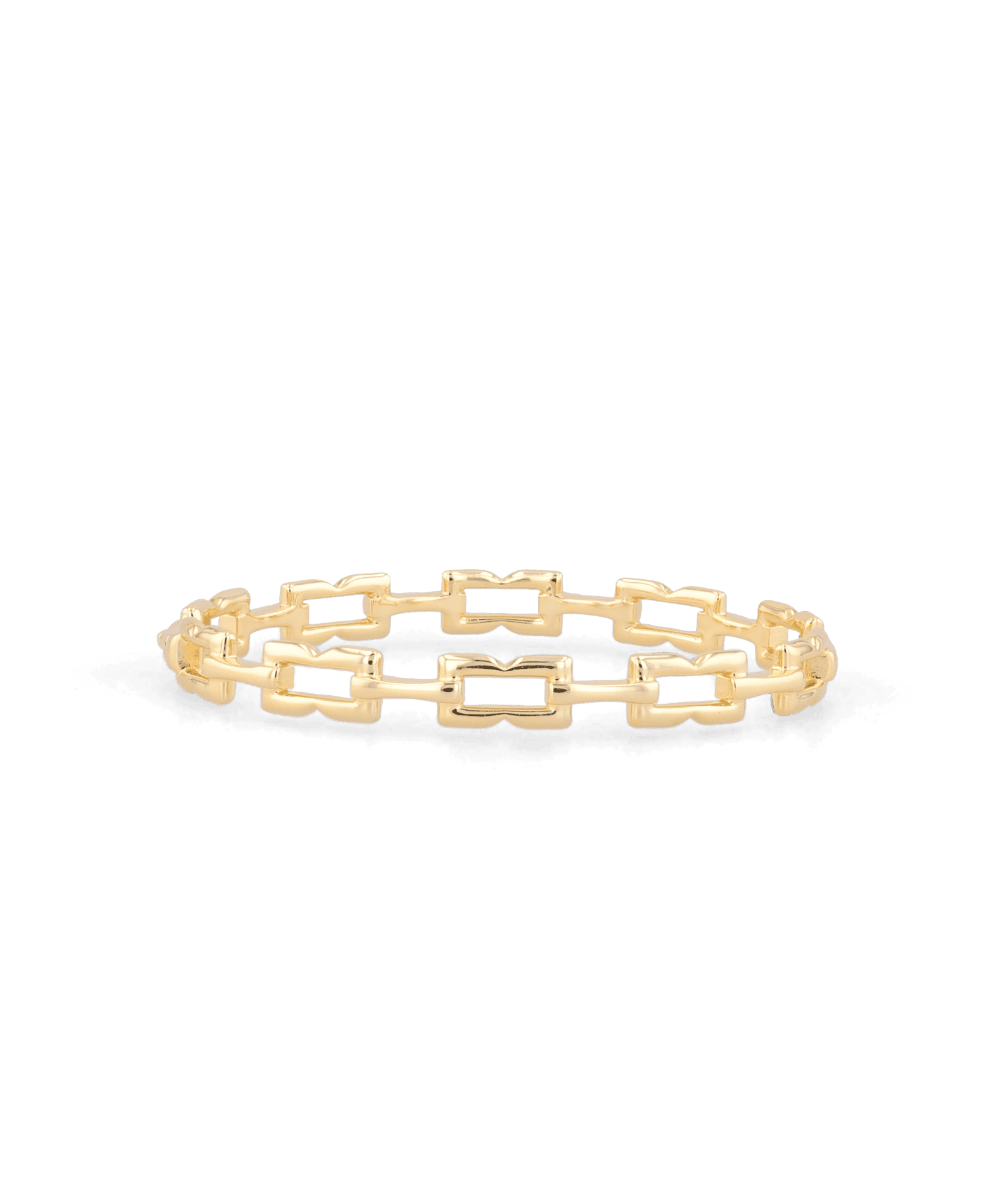 Lavana Signature gold bangle with sculpted logo motif links