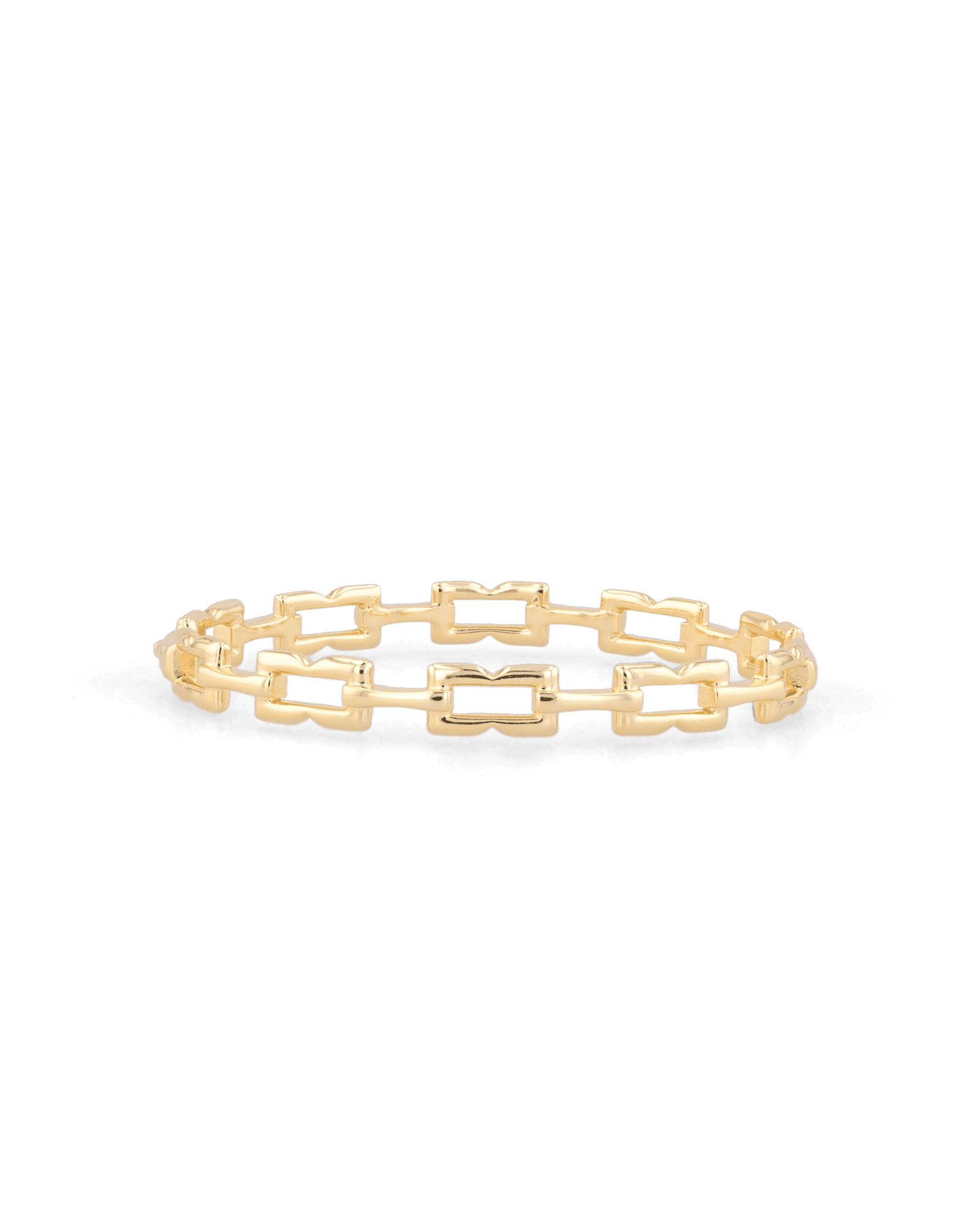 Lavana Signature gold bangle with sculpted logo motif links