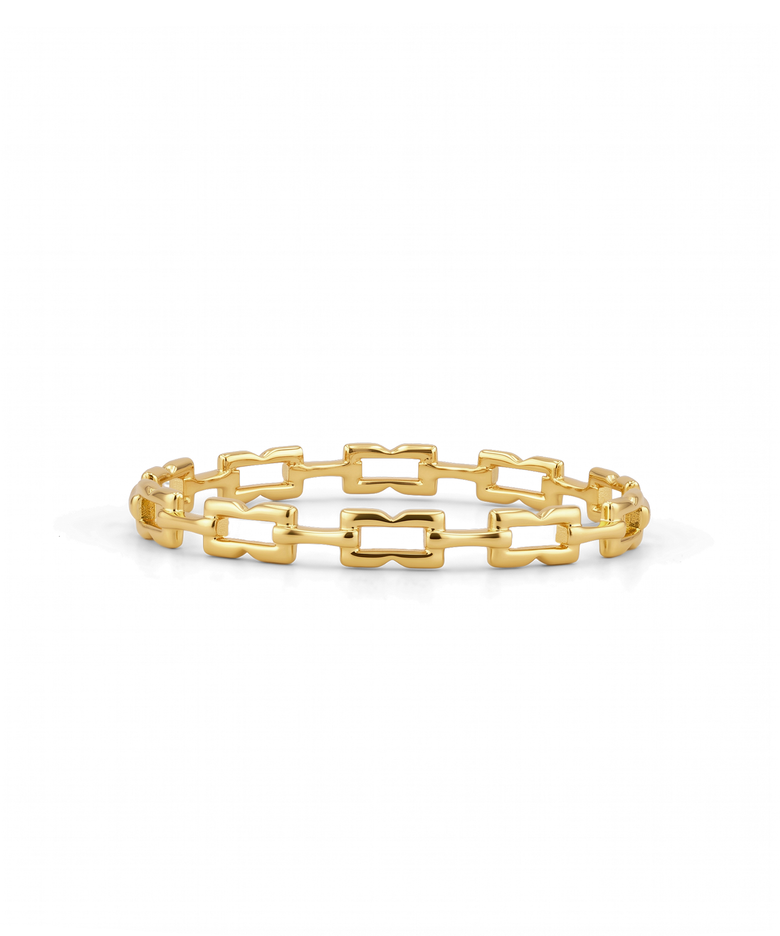 Lavana Signature gold bangle with sculpted logo motif links 1