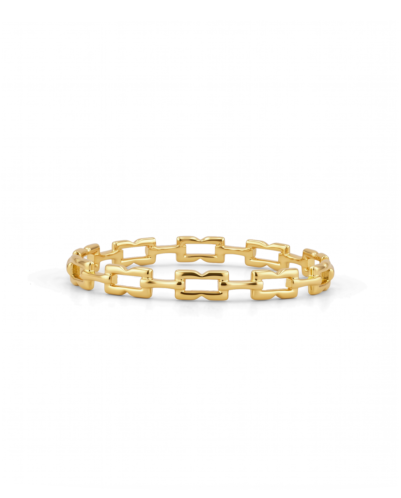 Lavana Signature gold bangle with sculpted logo motif links 1