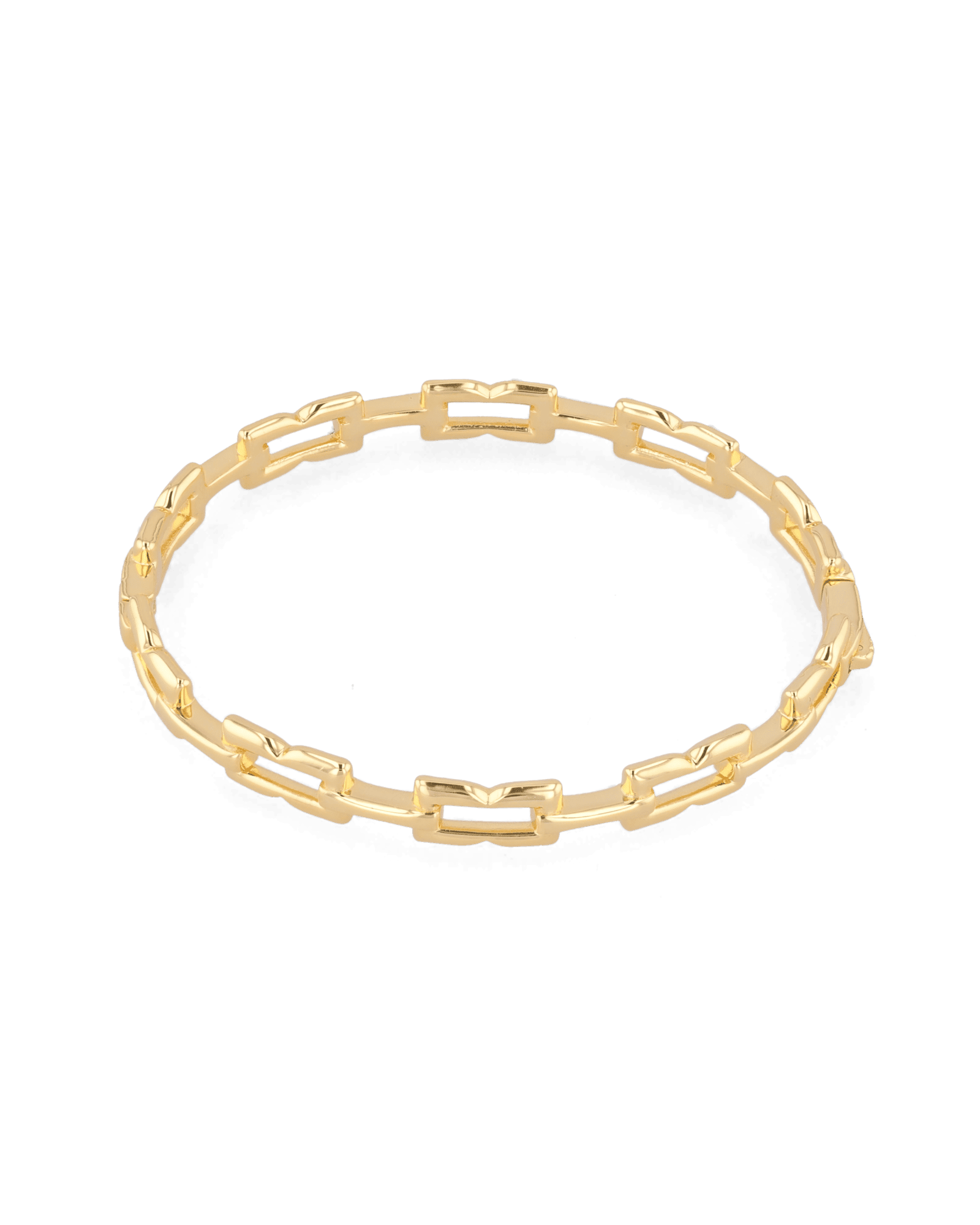 Lavana Signature gold bangle with sculpted logo motif links
