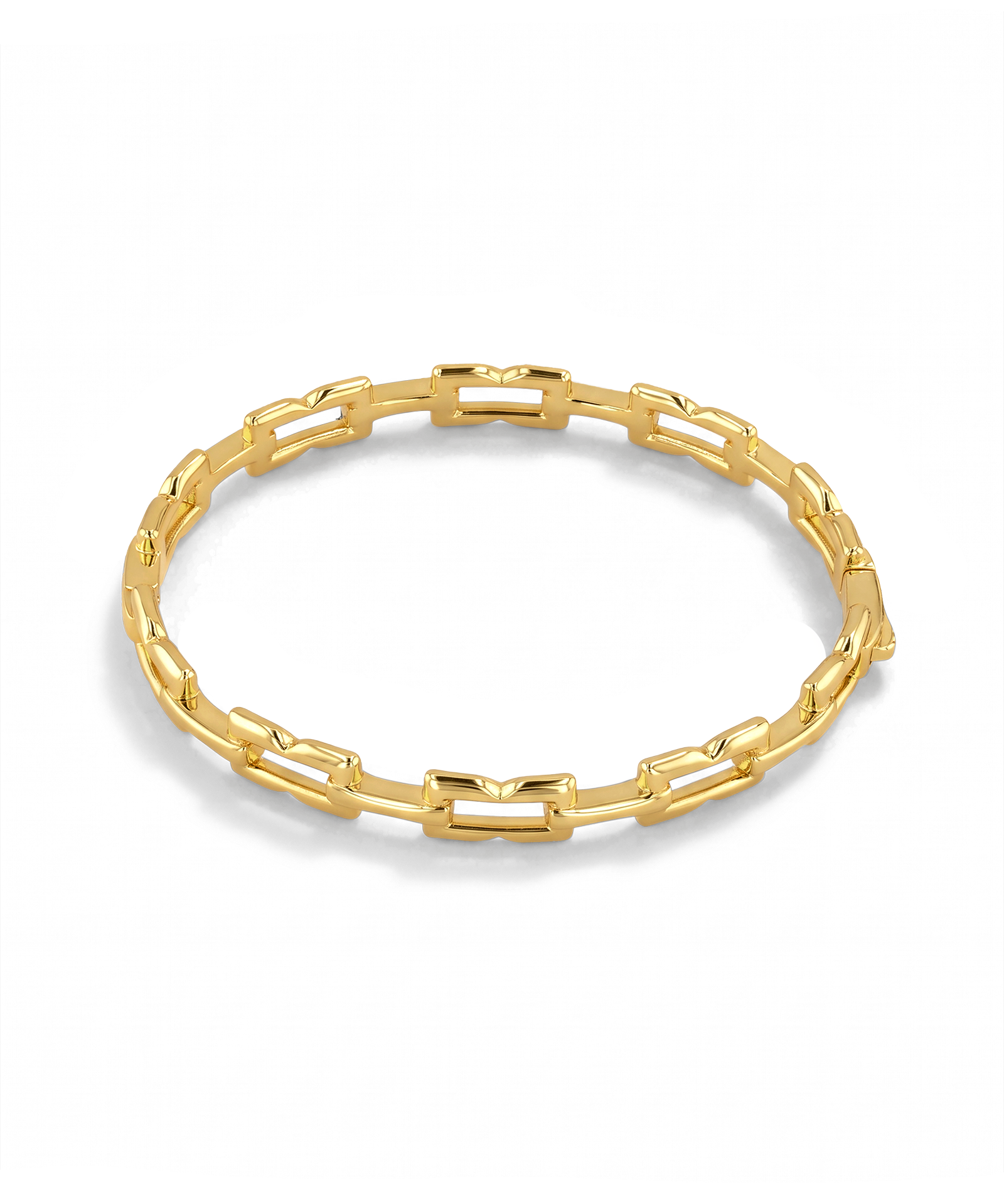 Lavana Signature gold bangle with sculpted logo motif links 2