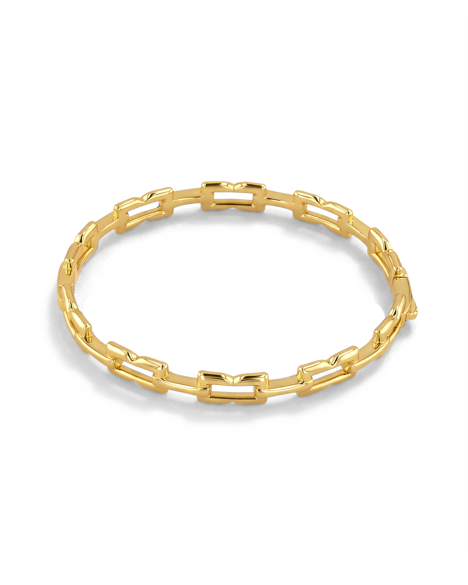 Lavana Signature gold bangle with sculpted logo motif links