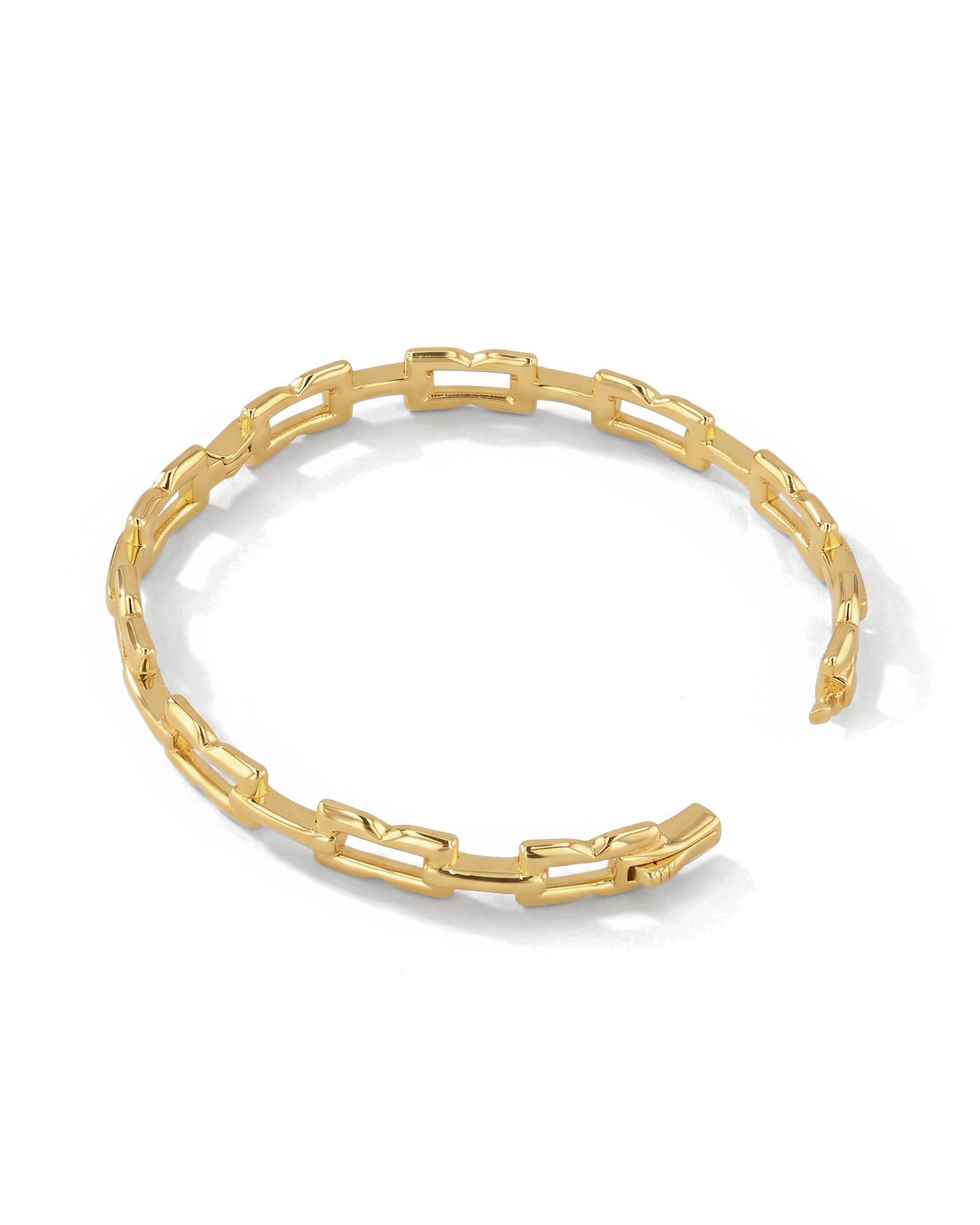 Lavana Signature gold bangle with sculpted logo motif links