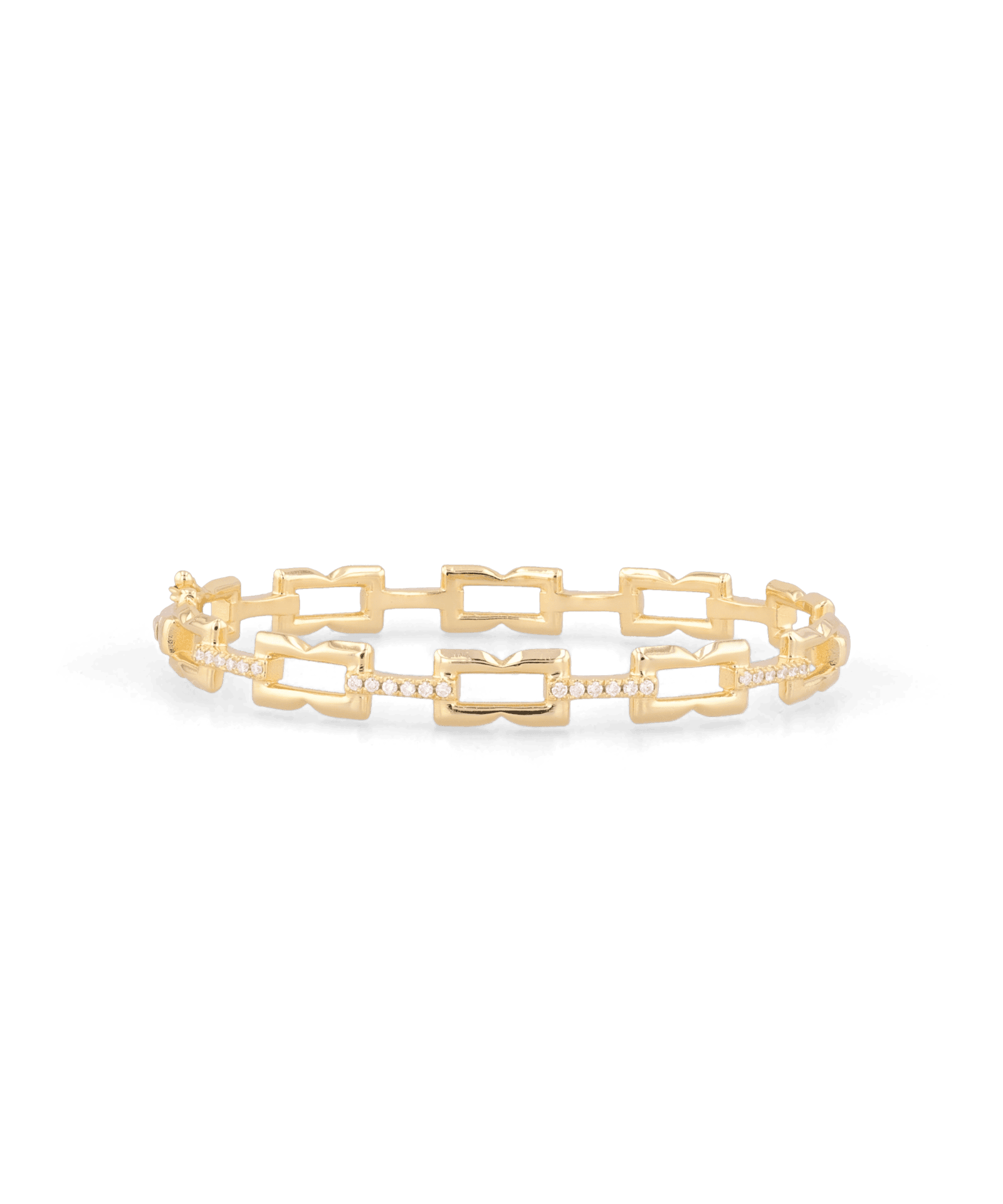 Lavana Signature gold diamond bangle, with logo motif links and lab grown diamonds