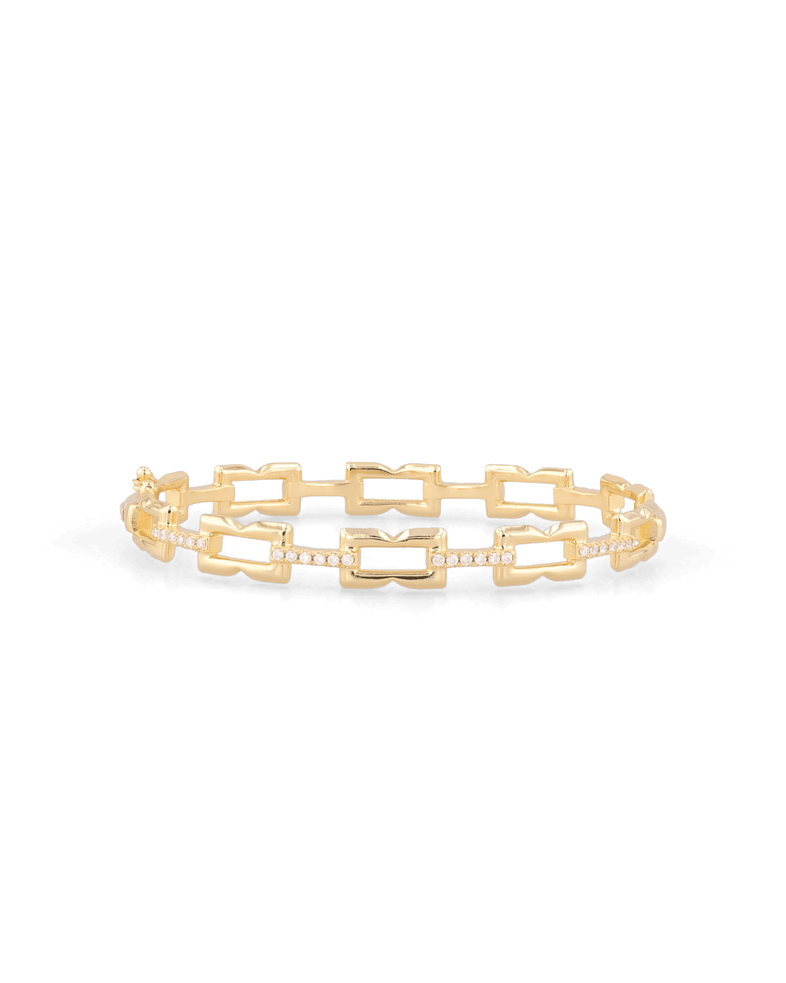 Lavana Signature gold diamond bangle, with logo motif links and lab grown diamonds