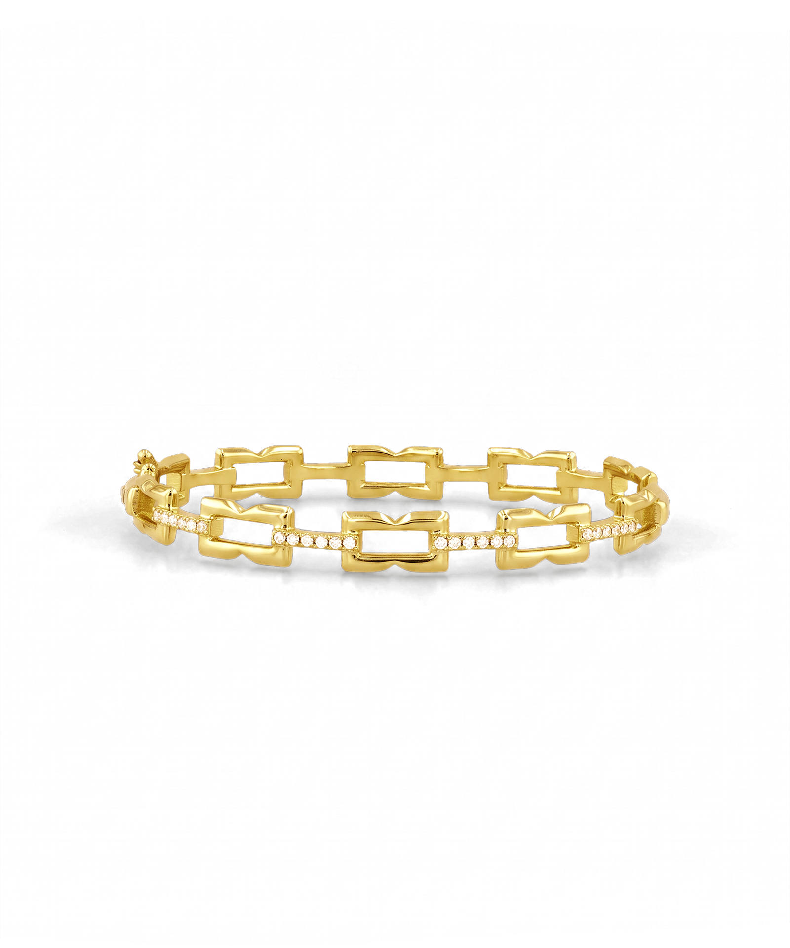 Lavana Signature gold diamond bangle with logo motif links and lab grown diamonds 1