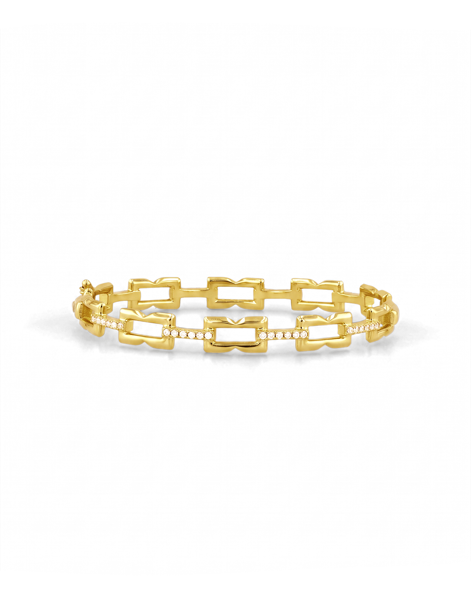Lavana Signature gold diamond bangle, with logo motif links and lab grown diamonds 2