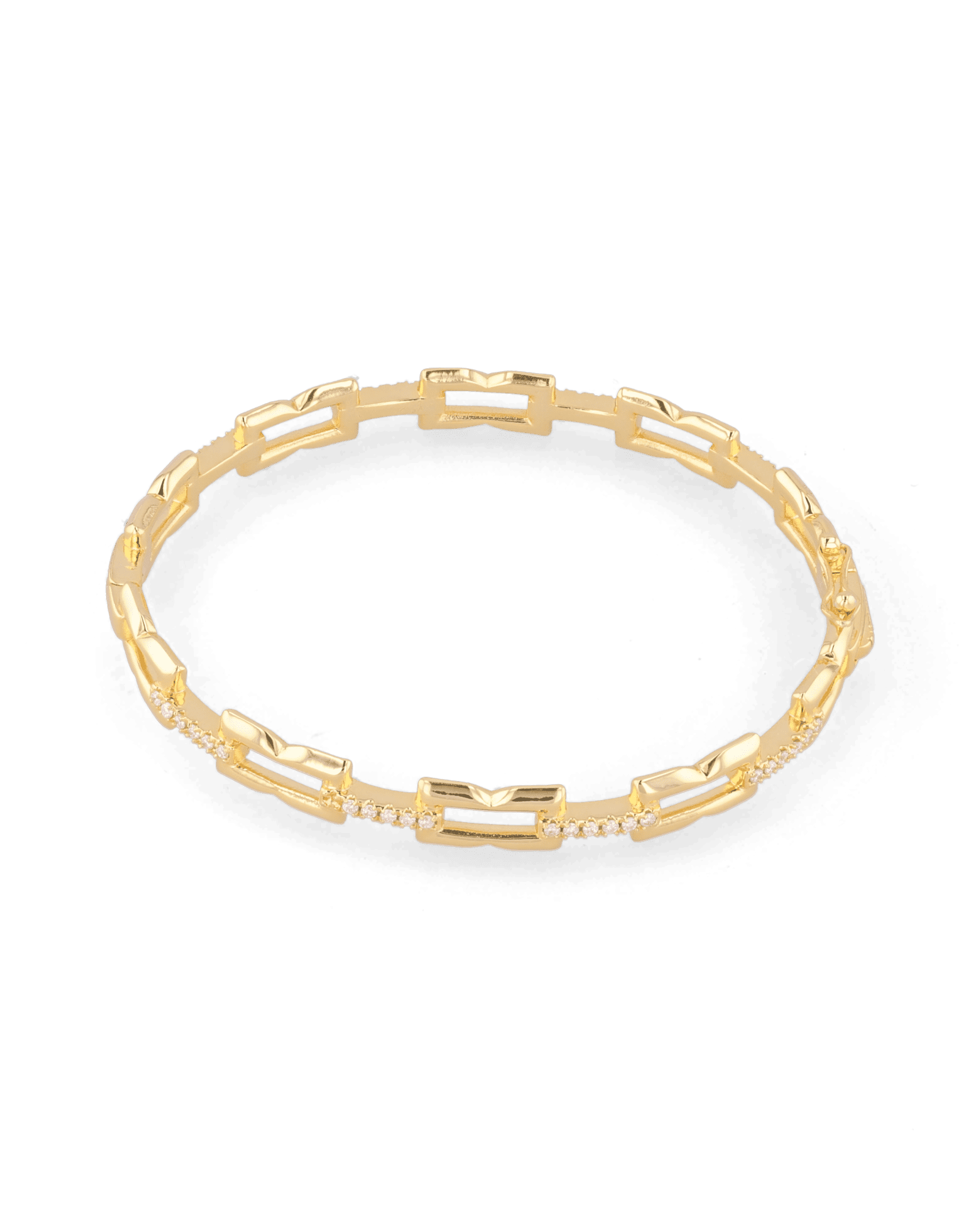 Lavana Signature gold diamond bangle, with logo motif links and lab grown diamonds