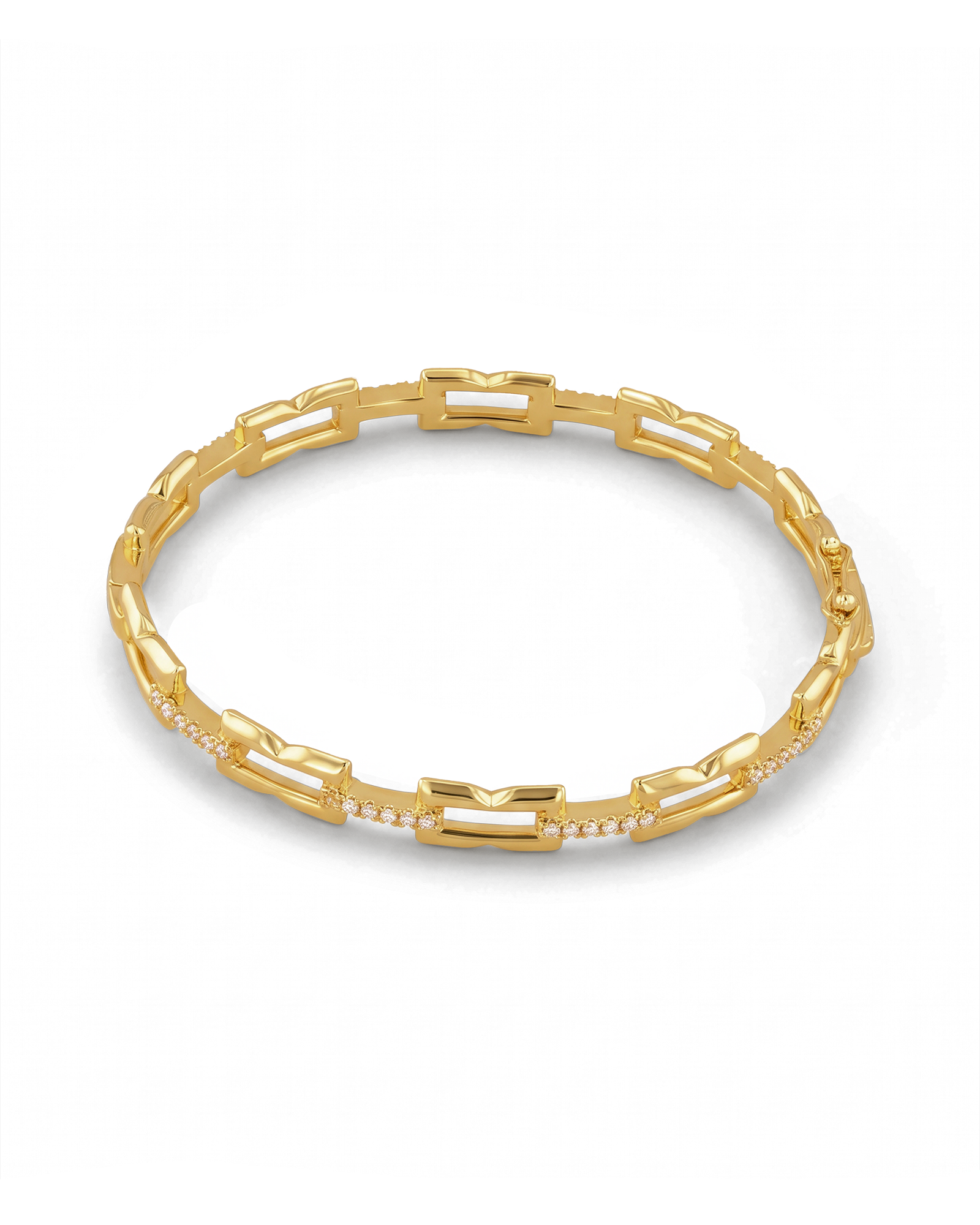 Lavana Signature gold diamond bangle with logo motif links and lab grown diamonds 2