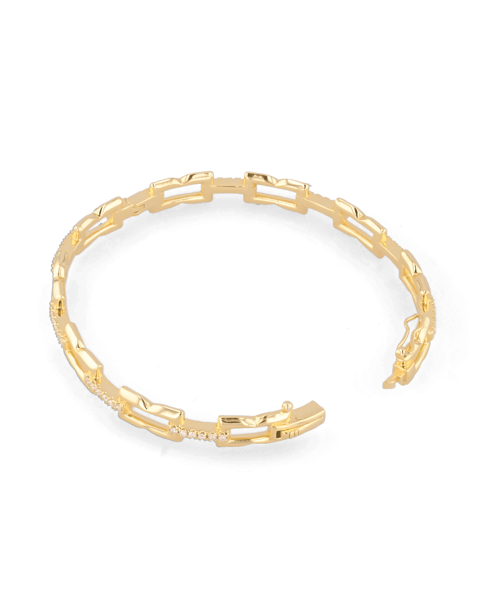 Lavana Signature gold diamond bangle, with logo motif links and lab grown diamonds