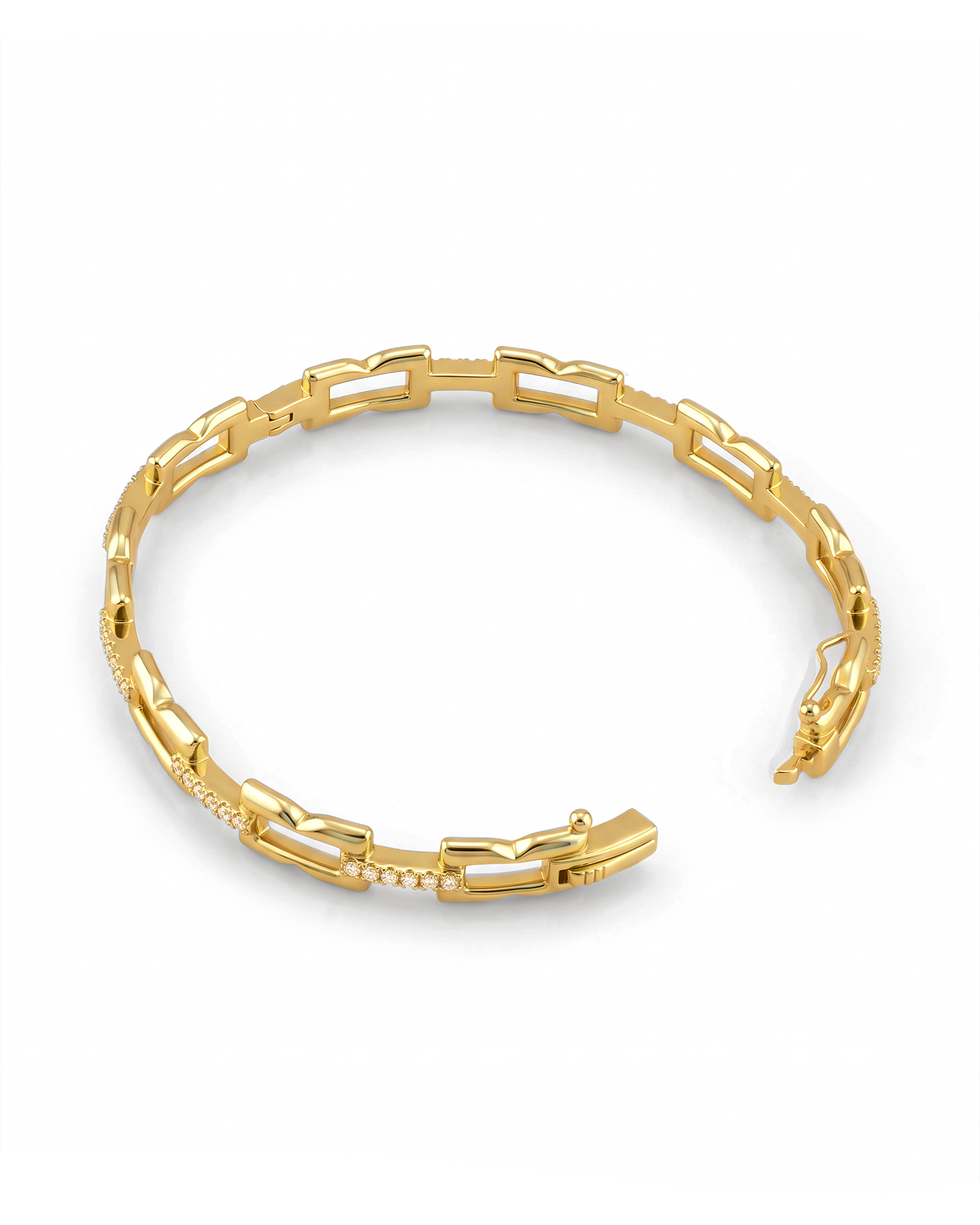 Lavana Signature gold diamond bangle, with logo motif links and lab grown diamonds