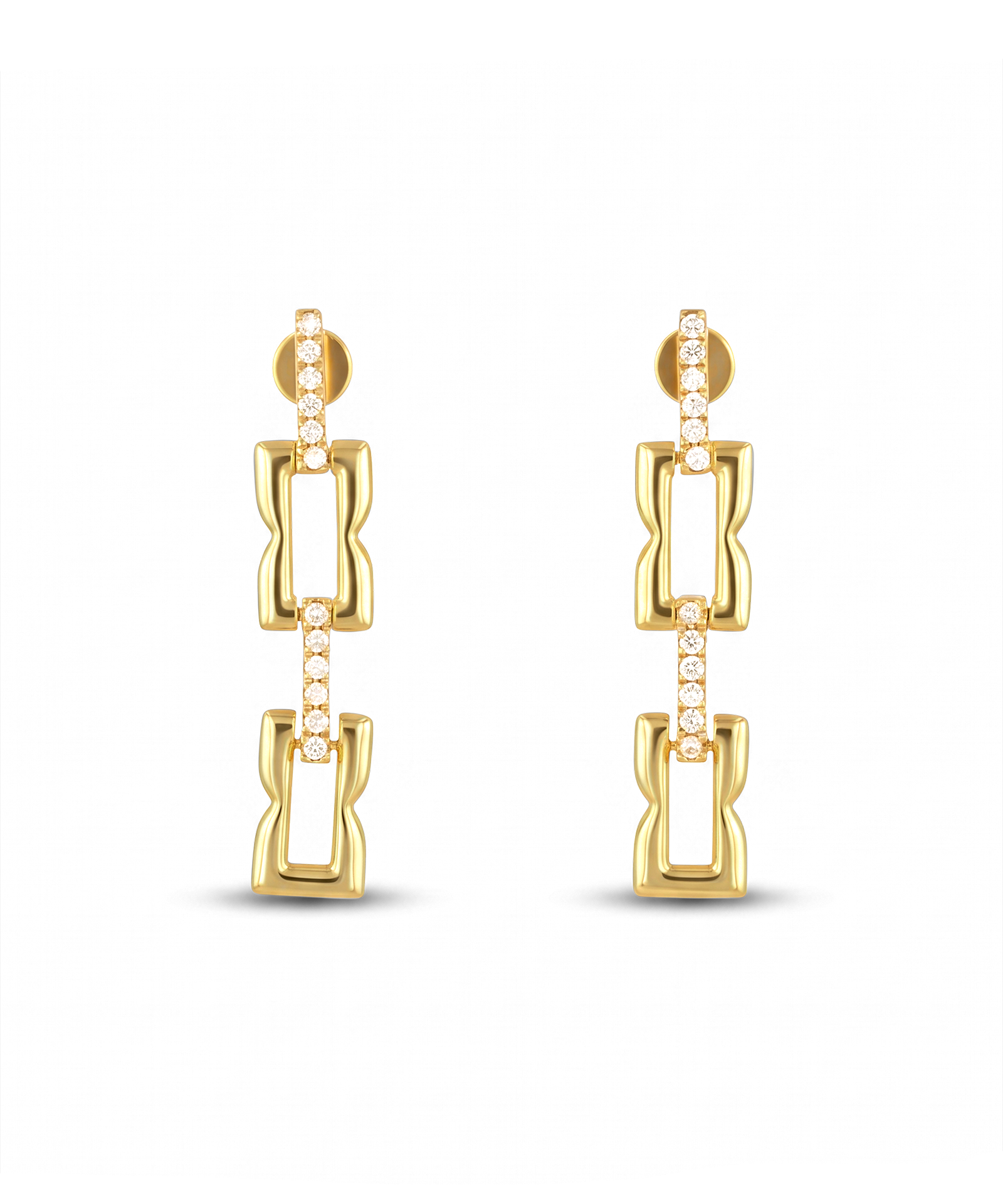 Lavana signature gold link long drop earrings with lab grown diamonds