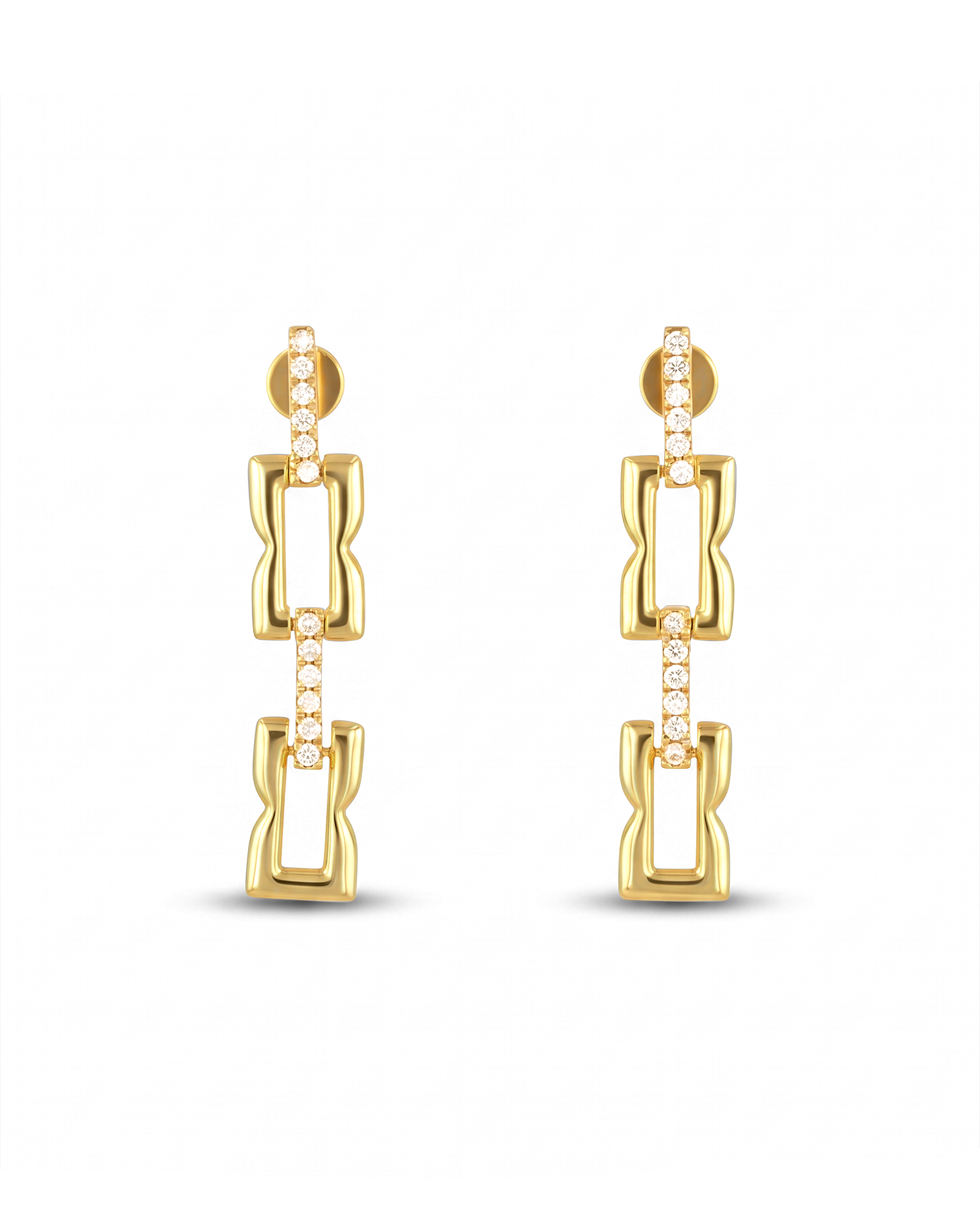 Lavana Signature gold link long drop earrings with lab grown diamonds 1