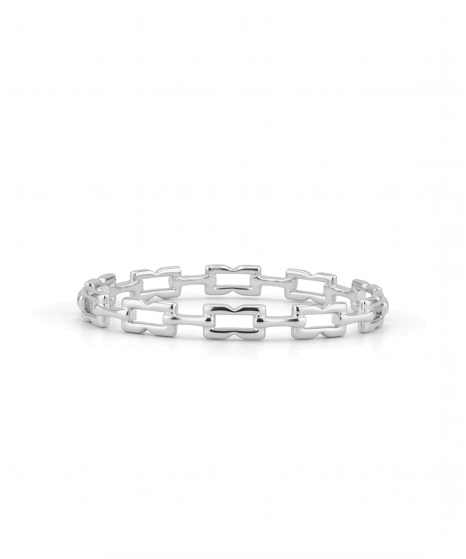 Lavana Signature silver bangle with sculpted logo motif links 1