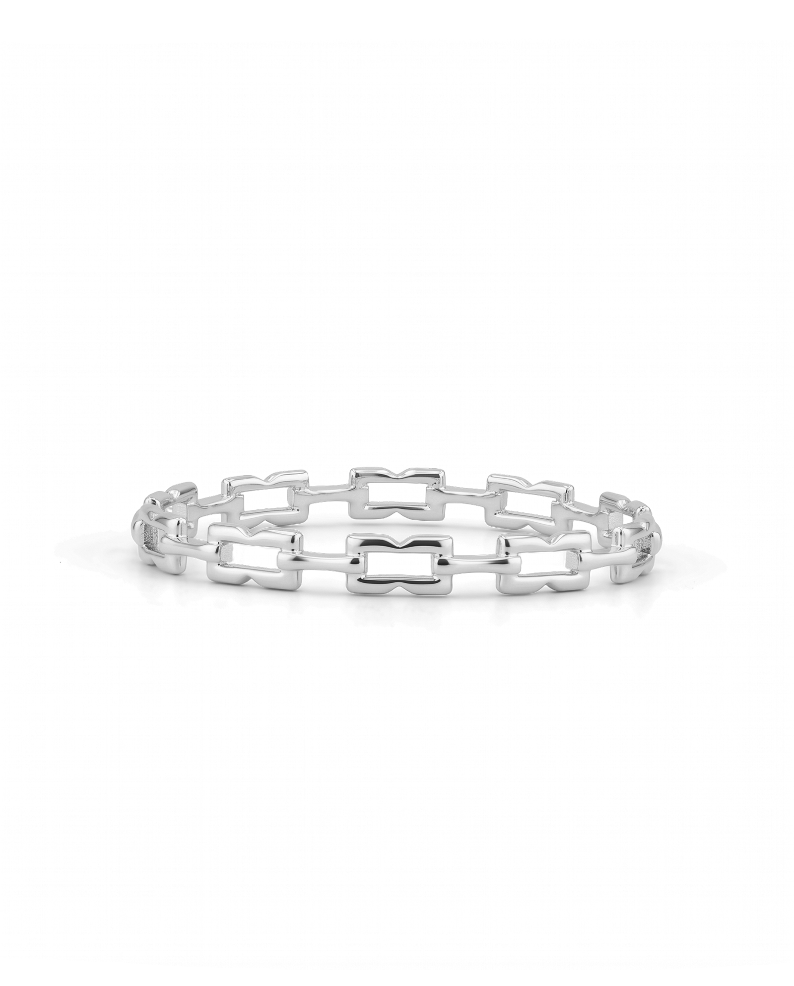 Lavana Signature silver bangle with sculpted logo motif links 1