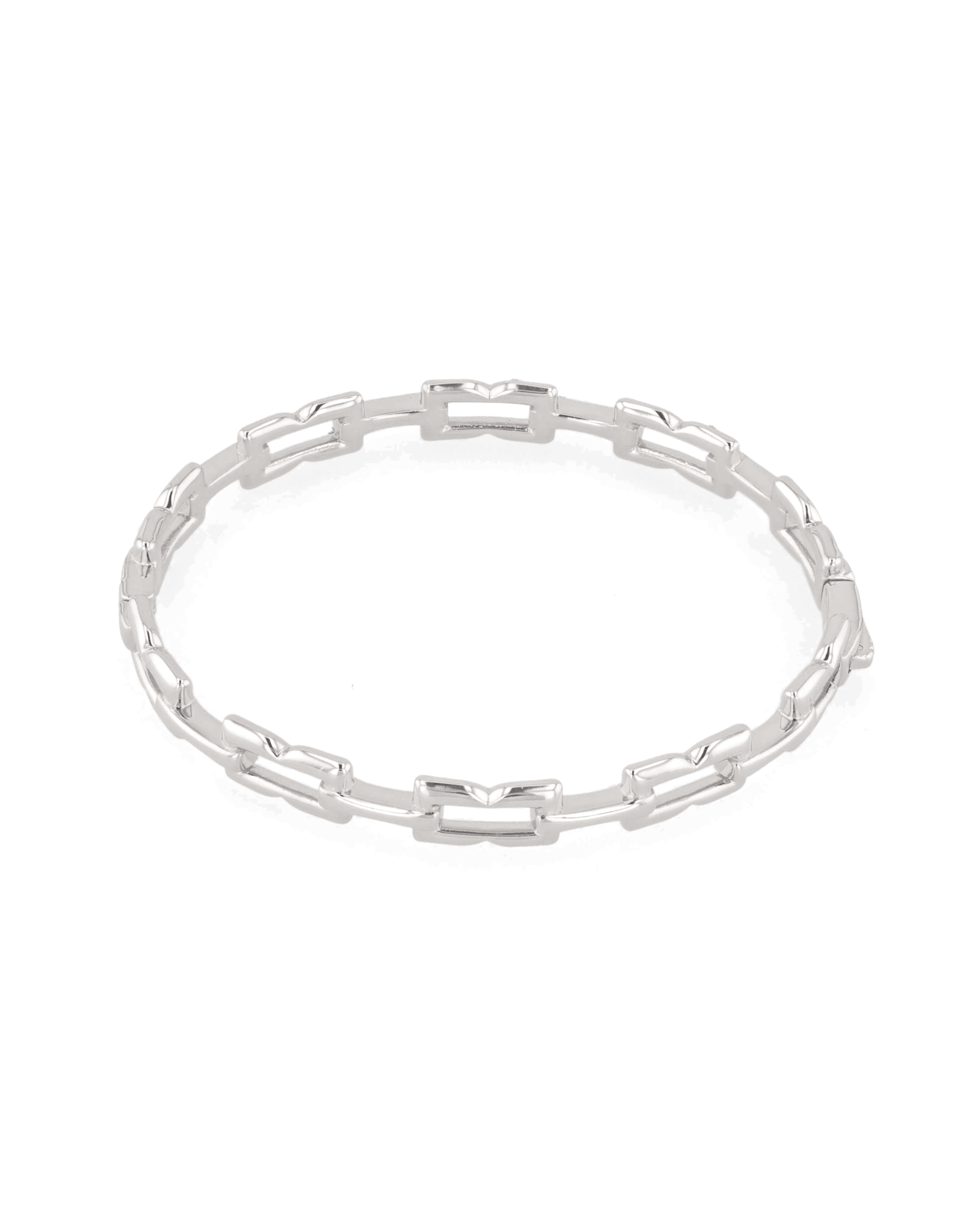 Lavana Signature silver bangle, with sculpted logo motif links