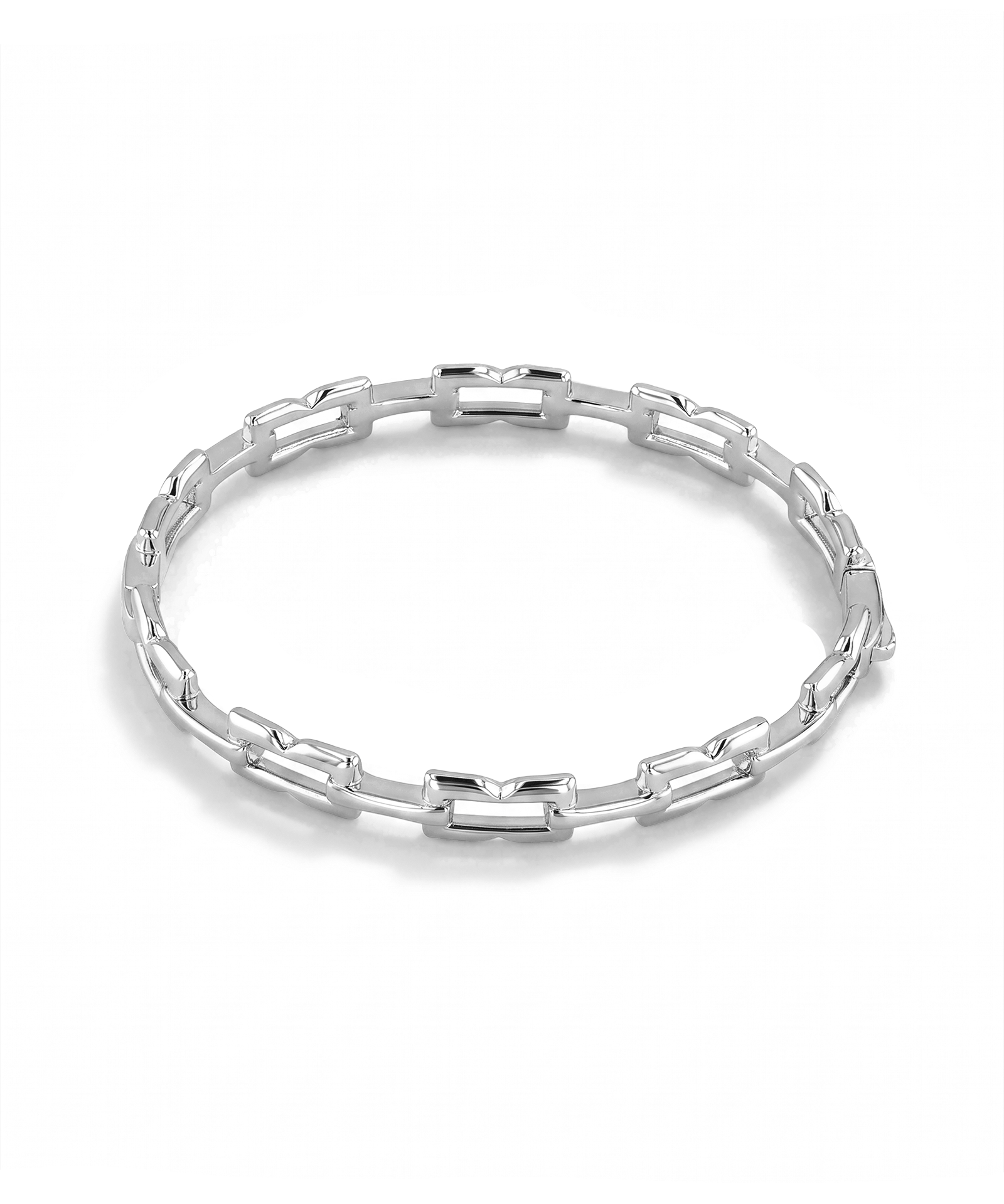 Lavana Signature silver bangle with sculpted logo motif links 2