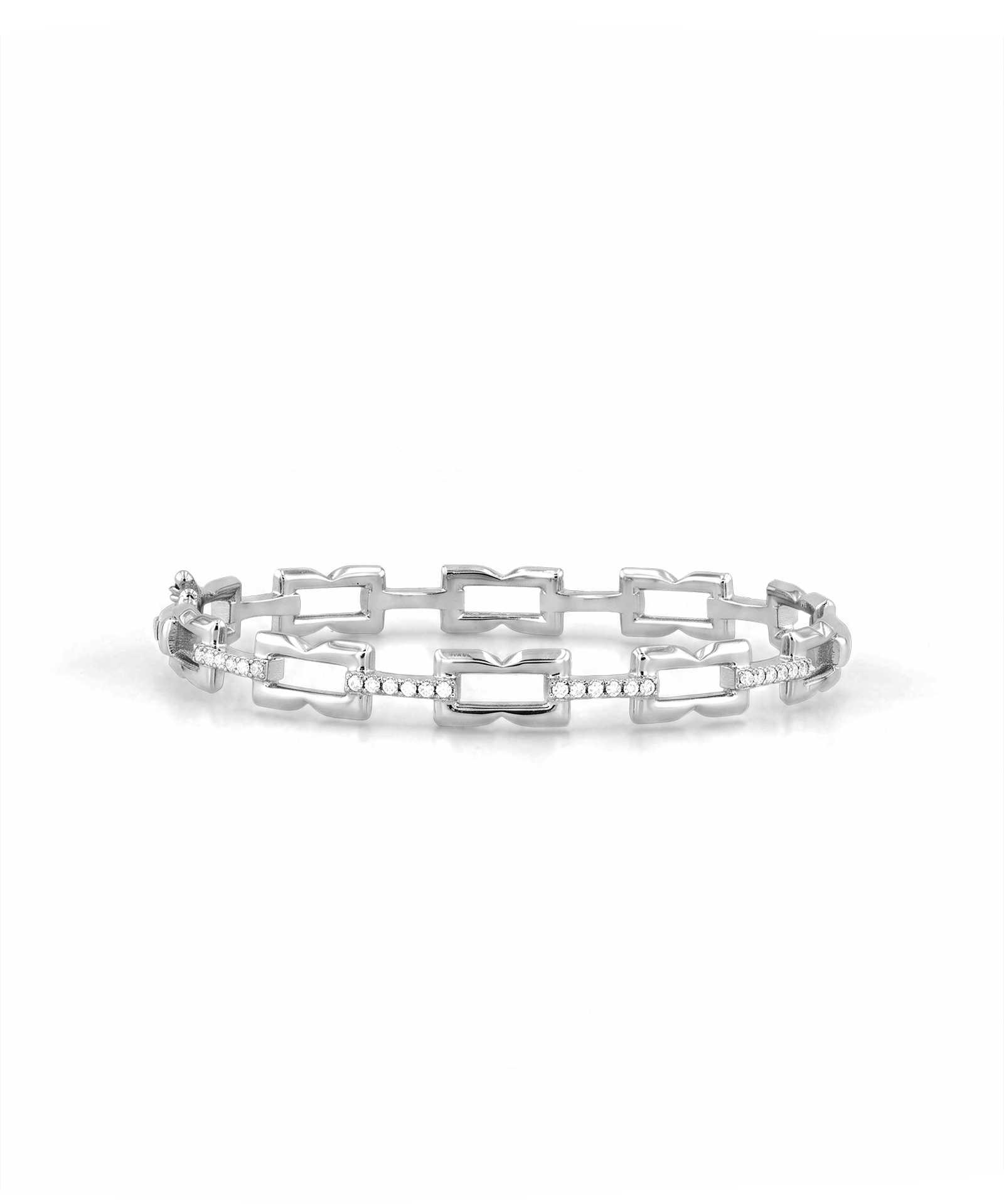 Lavana Signature silver diamond bangle with logo motif links and lab grown diamonds 1