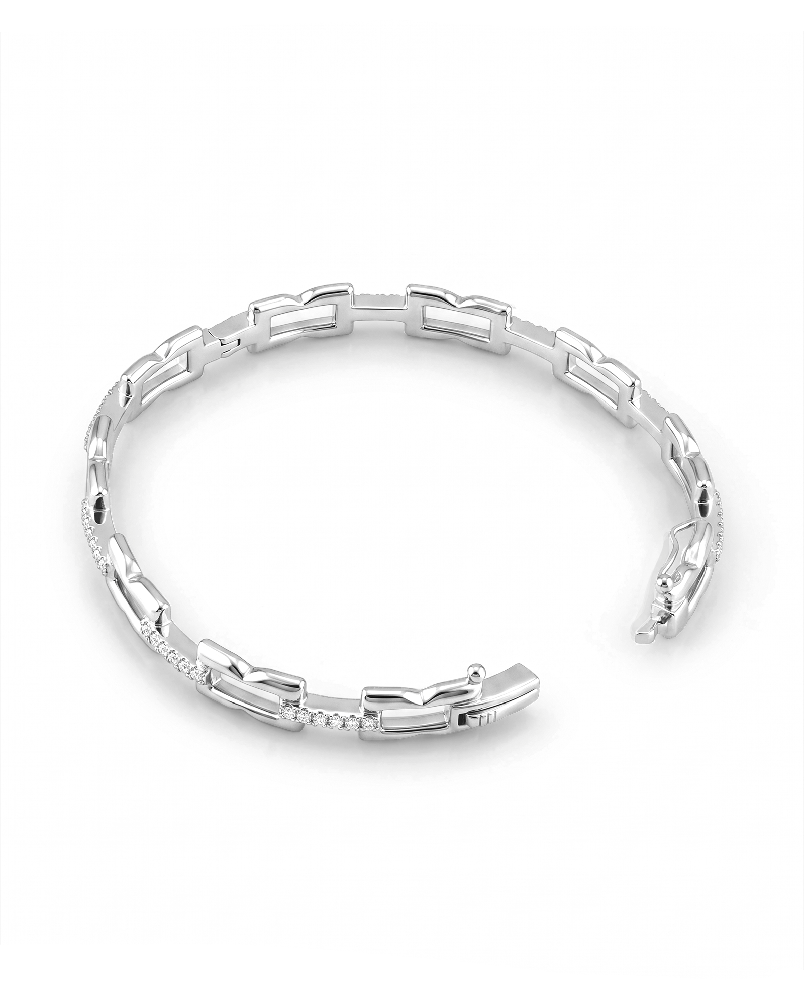 Lavana Signature silver diamond bangle, with logo motif links and lab grown diamonds 3