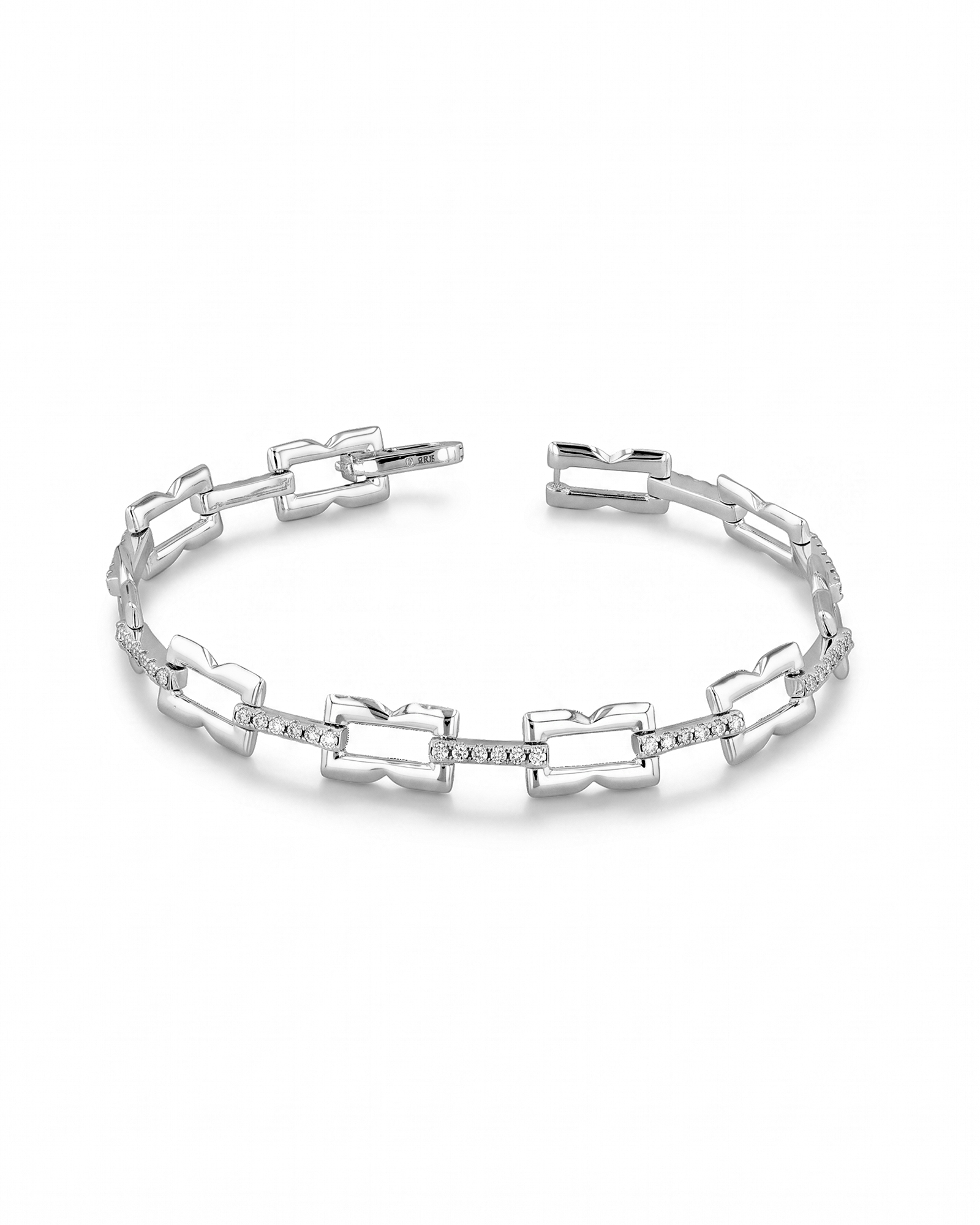 Lavana Signature silver diamond bracelet with logo motif links and lab grown diamonds 1