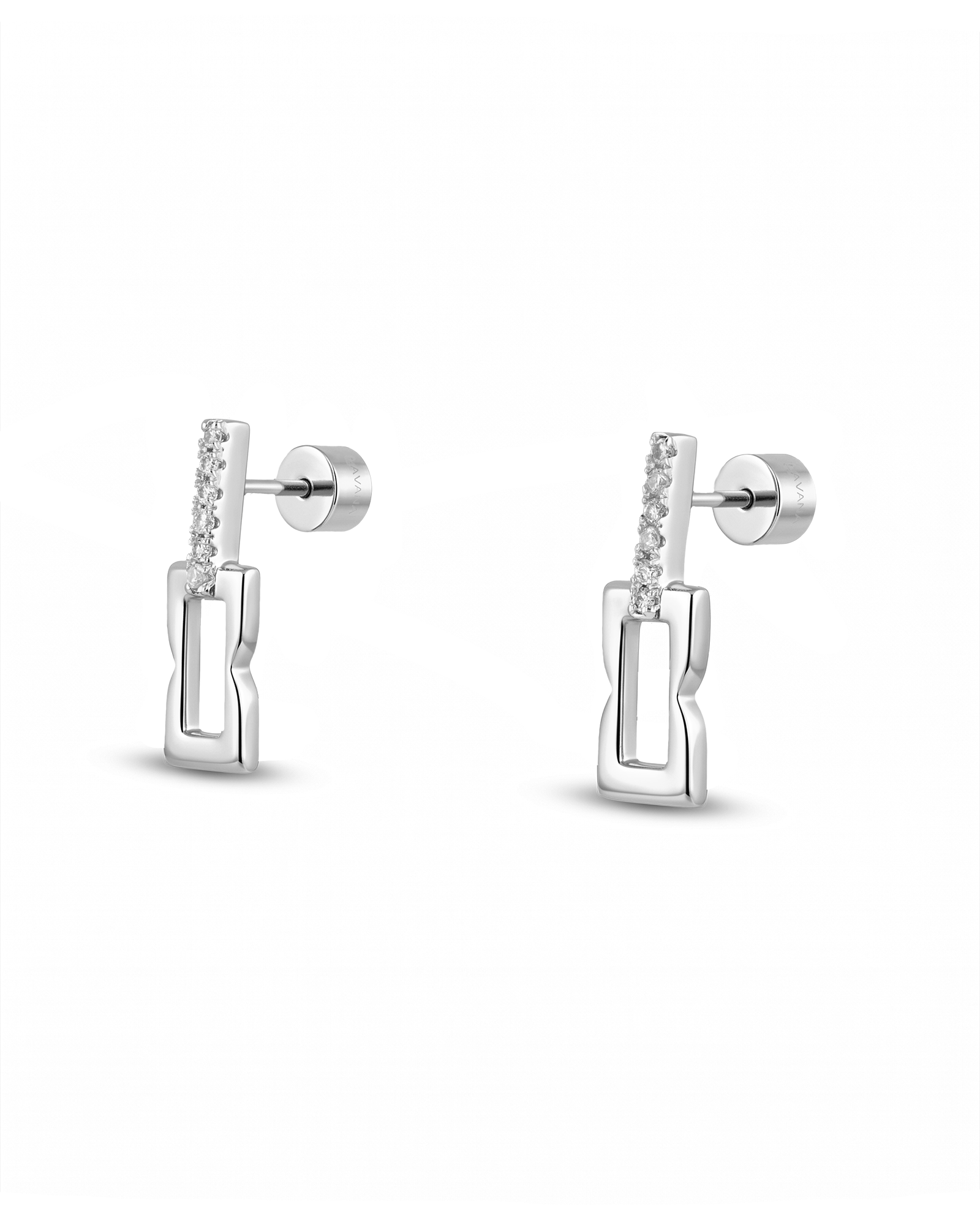 Lavana Signature silver link drop stud earrings with lab grown diamonds 2