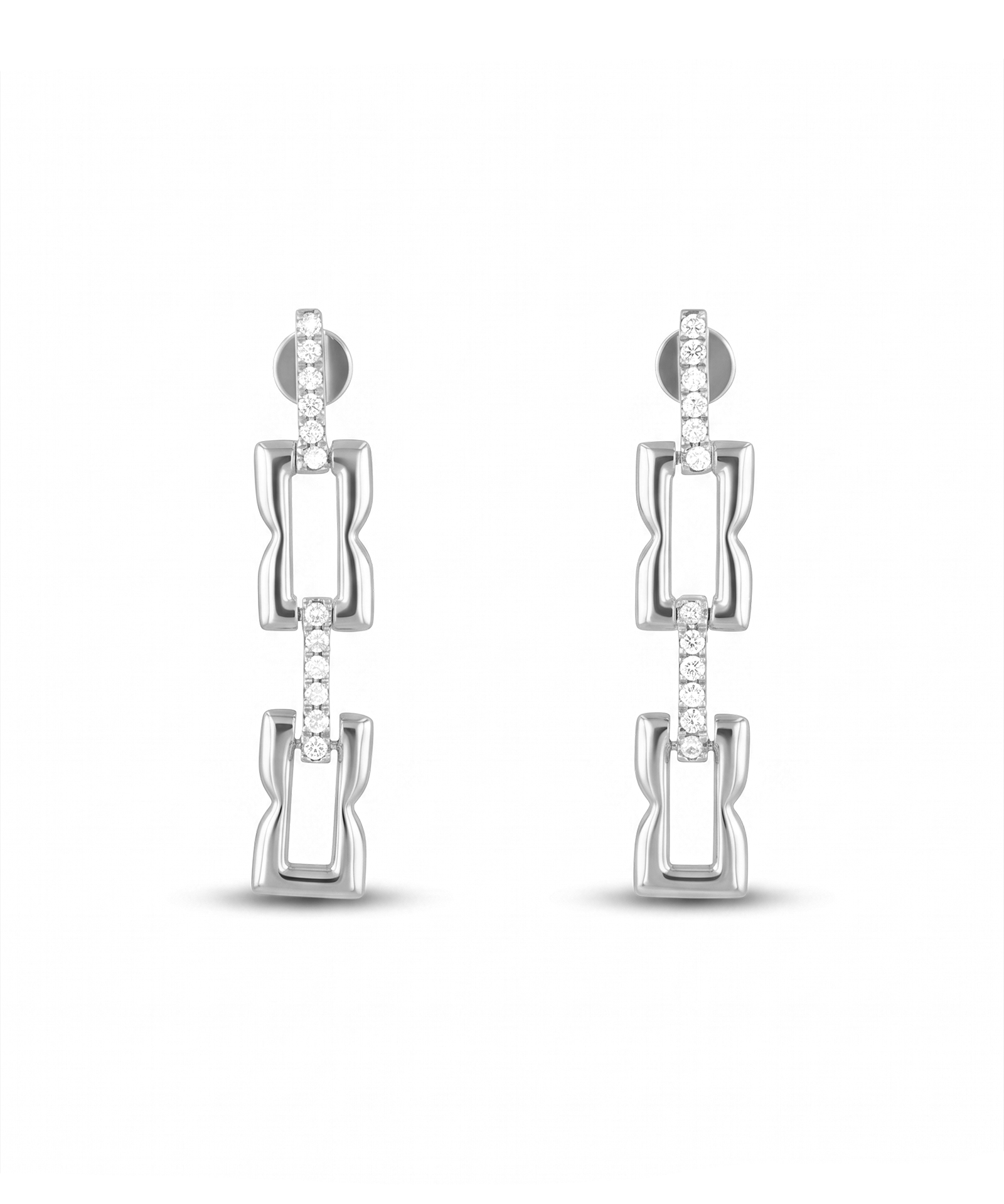 Lavana Signature silver link long drop earrings with lab grown diamonds 1