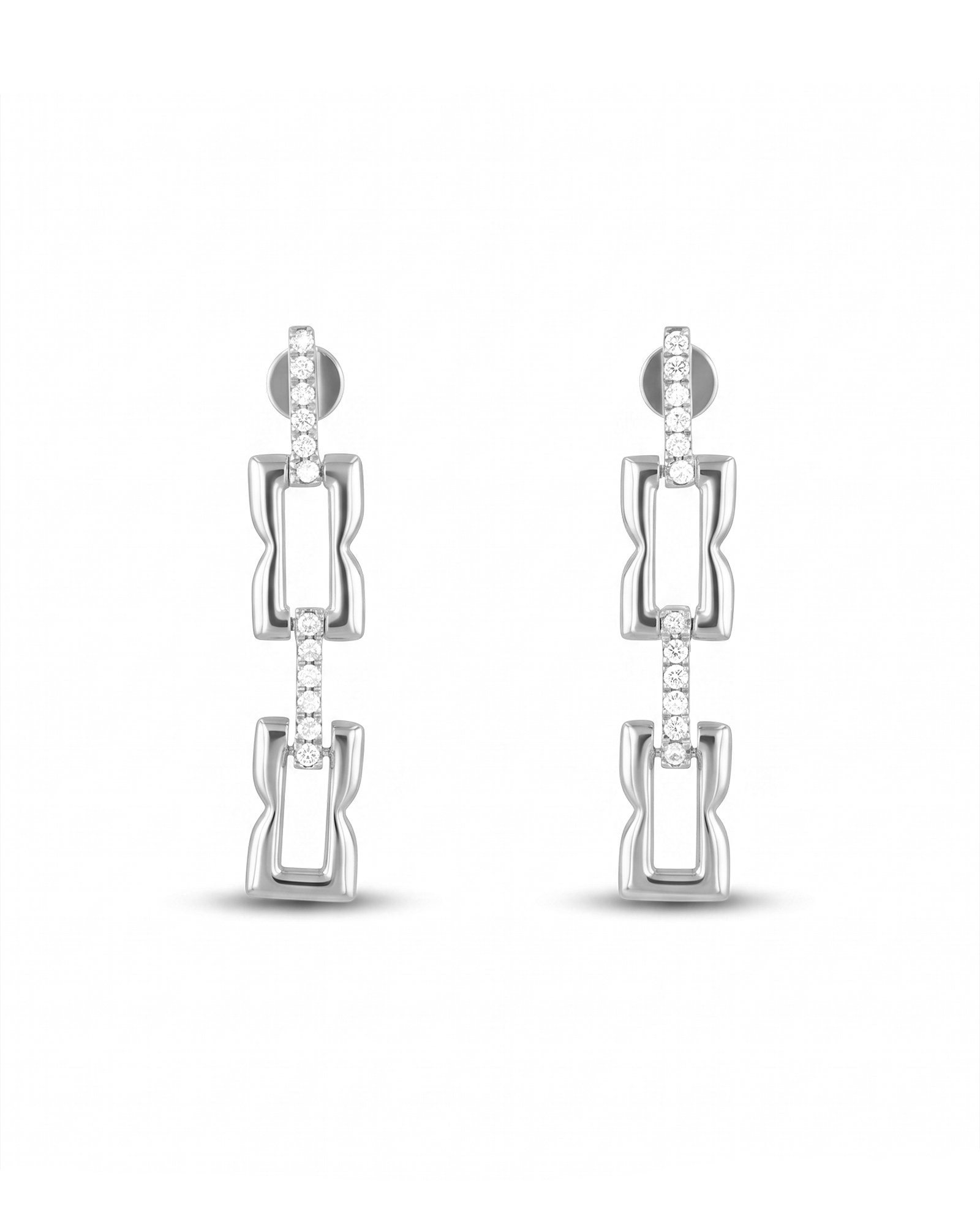 Lavana Signature silver link long drop earrings with lab grown diamonds 1