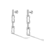 Lavana Signature silver link long drop earrings with lab grown diamonds 2