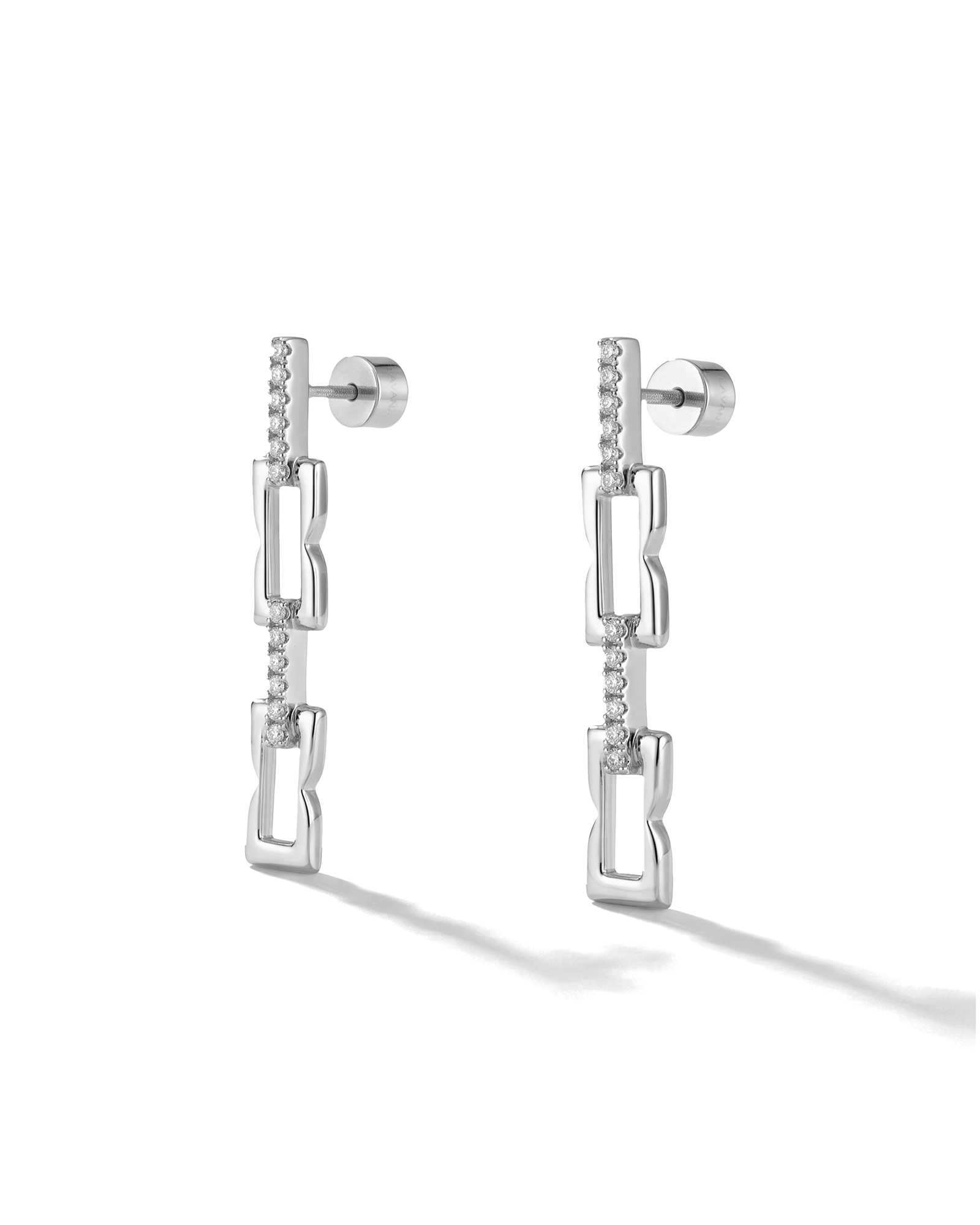 Lavana Signature silver link long drop earrings with lab grown diamonds 2